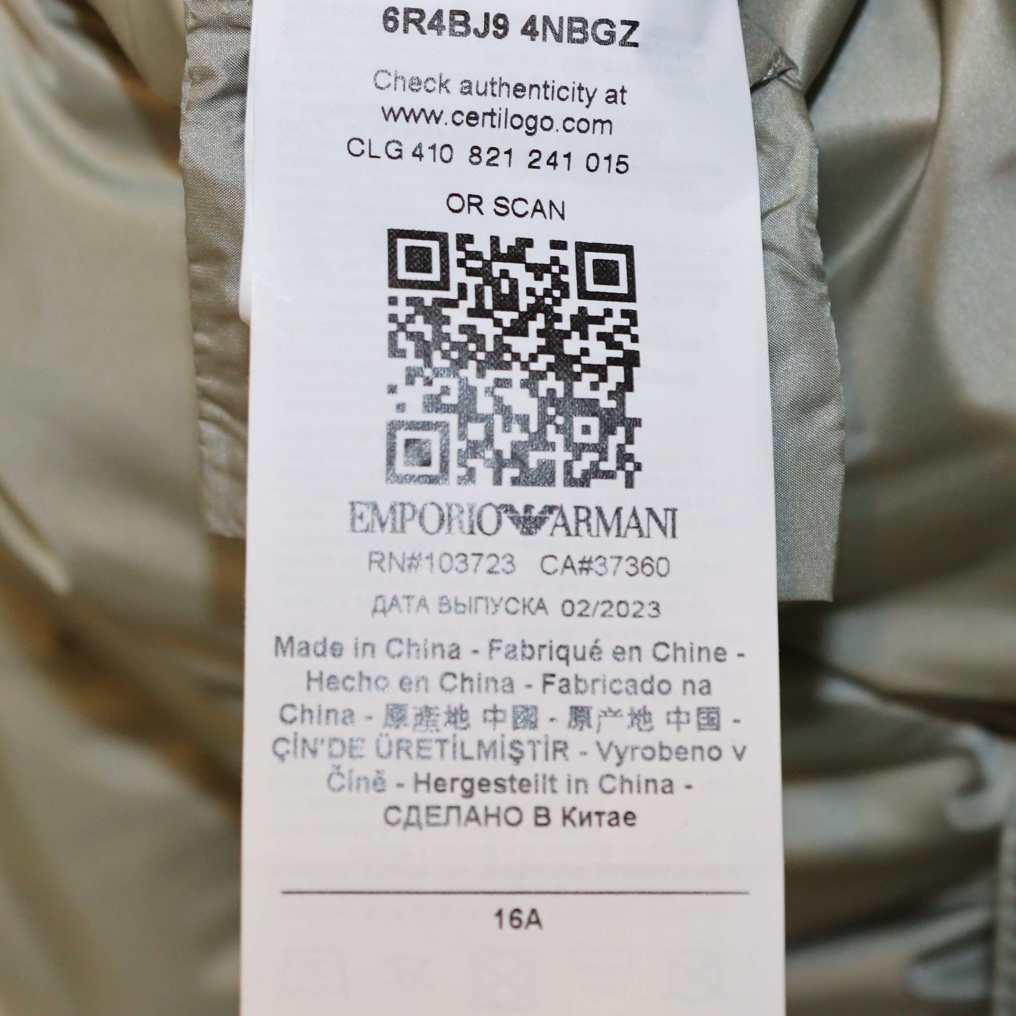 Emporio Armani Junior Sage Green/White Synthetic Puffer Down Jacket