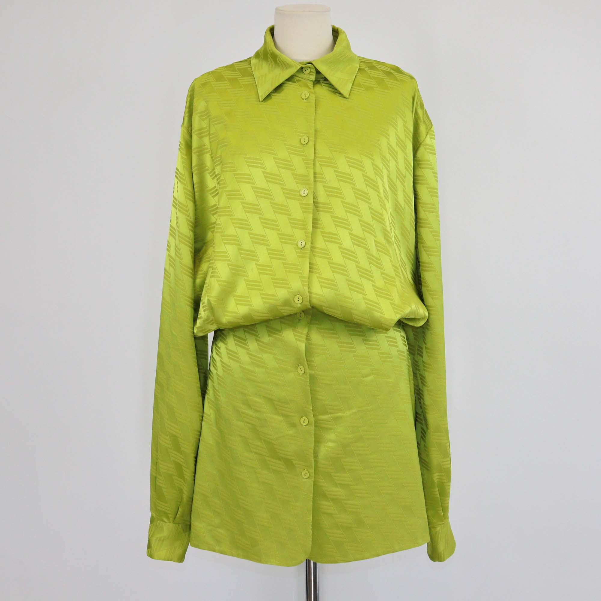 The Attico Metallic Green Blend Viscose Zigzag Jacquard Mini Dress
