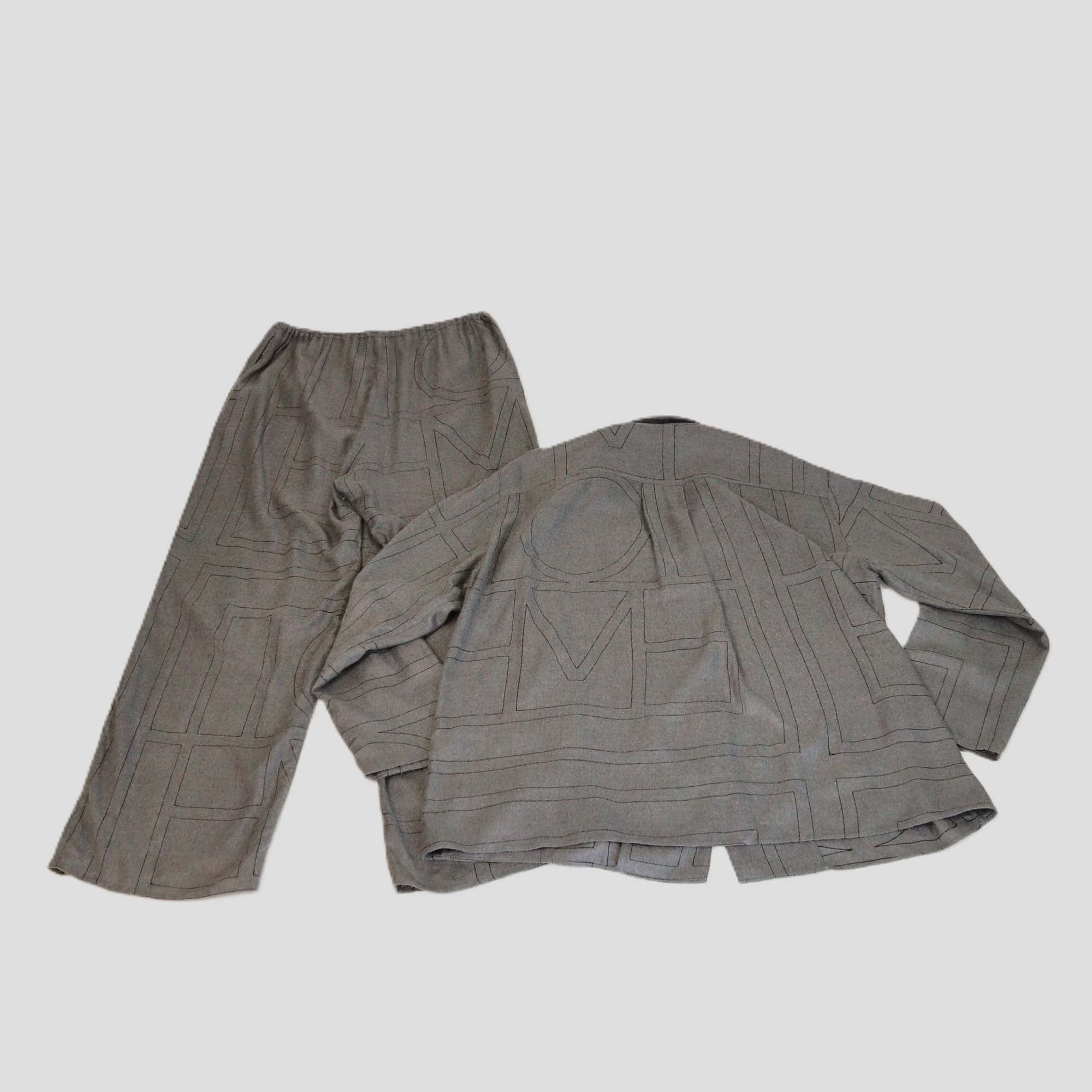 Toteme Smoke Melange Monogram Flannel Pj Top & Pants Set