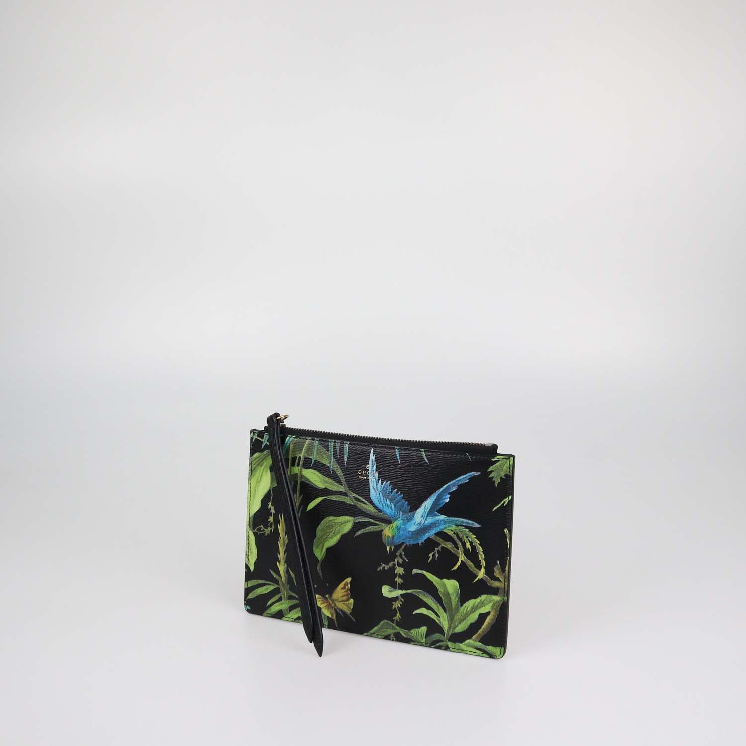Gucci Black Multicolor Tropical Print Zip Pouch