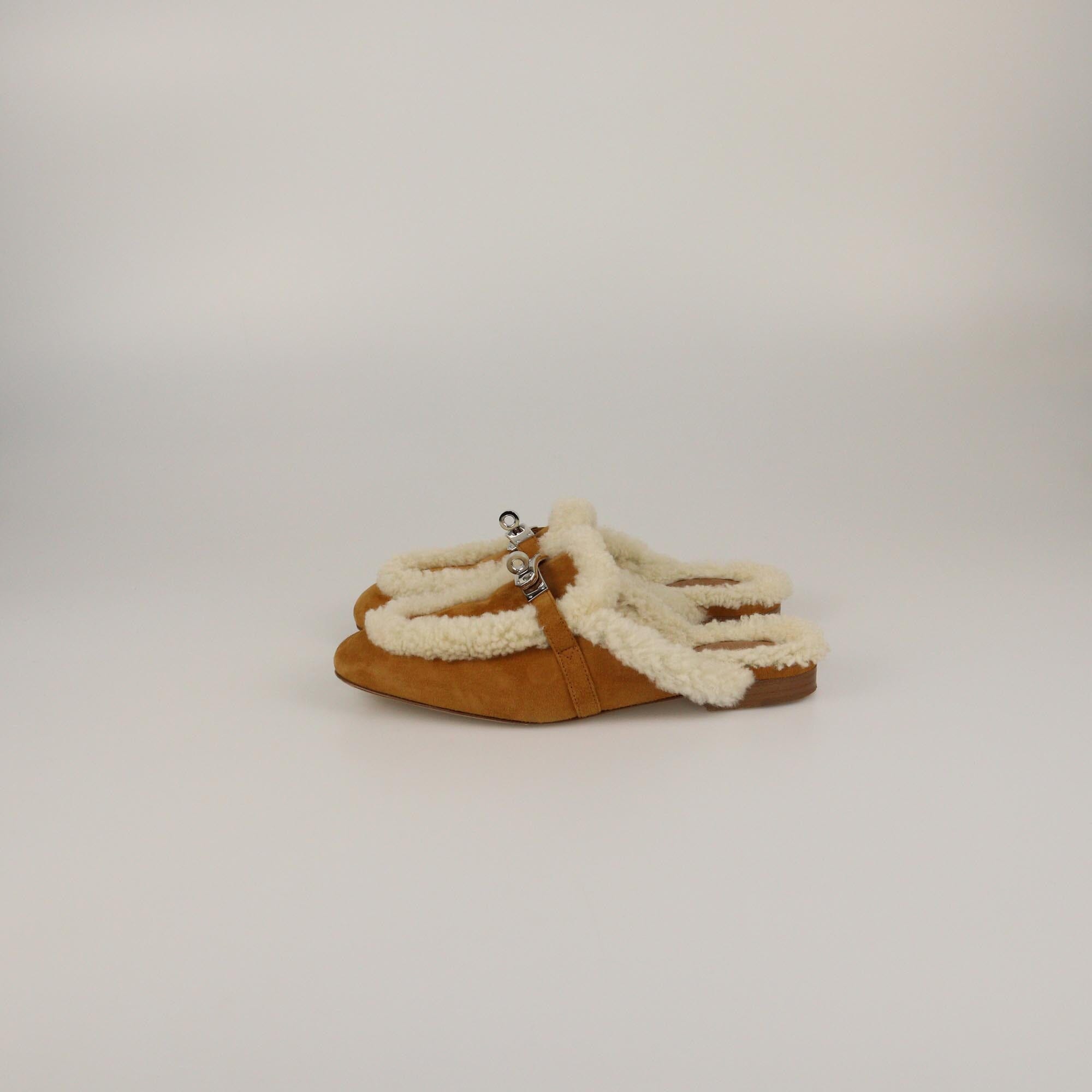 Hermes Naturel Shearling Oz Mules Womens Hermes