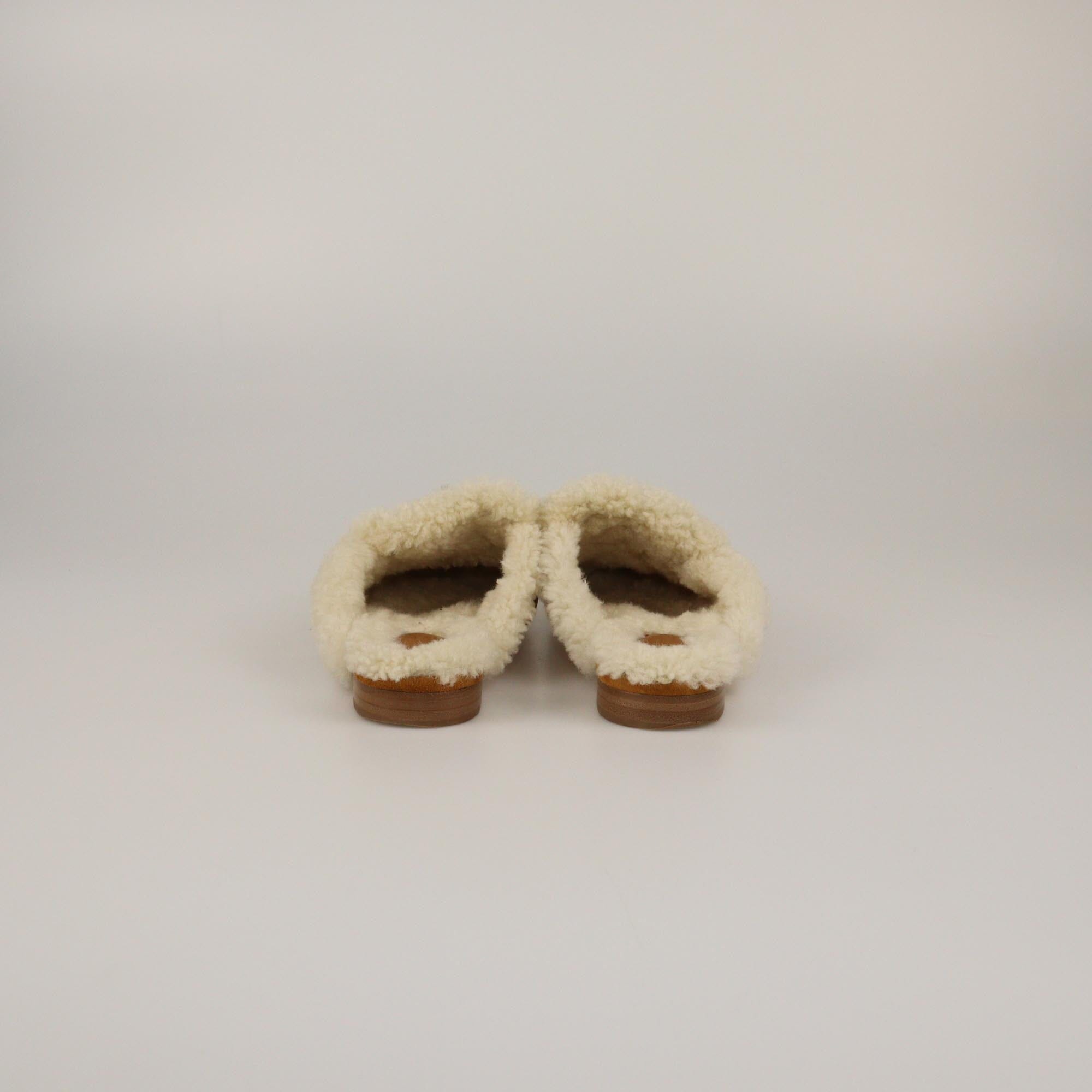 Hermes Naturel Shearling Oz Mules Womens Hermes