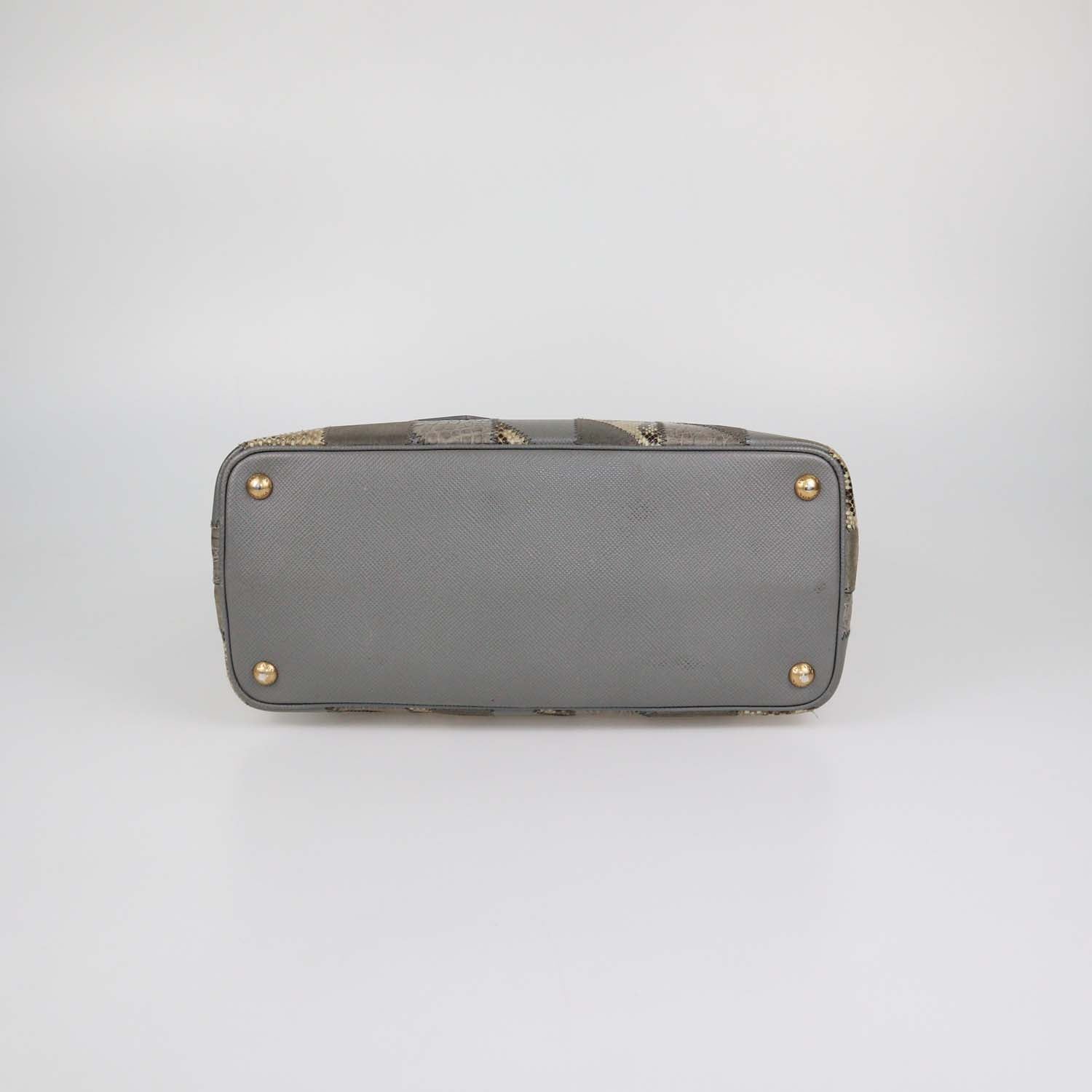Prada Grey Exotic Skin and Leather Patchwork Double Handle Tote