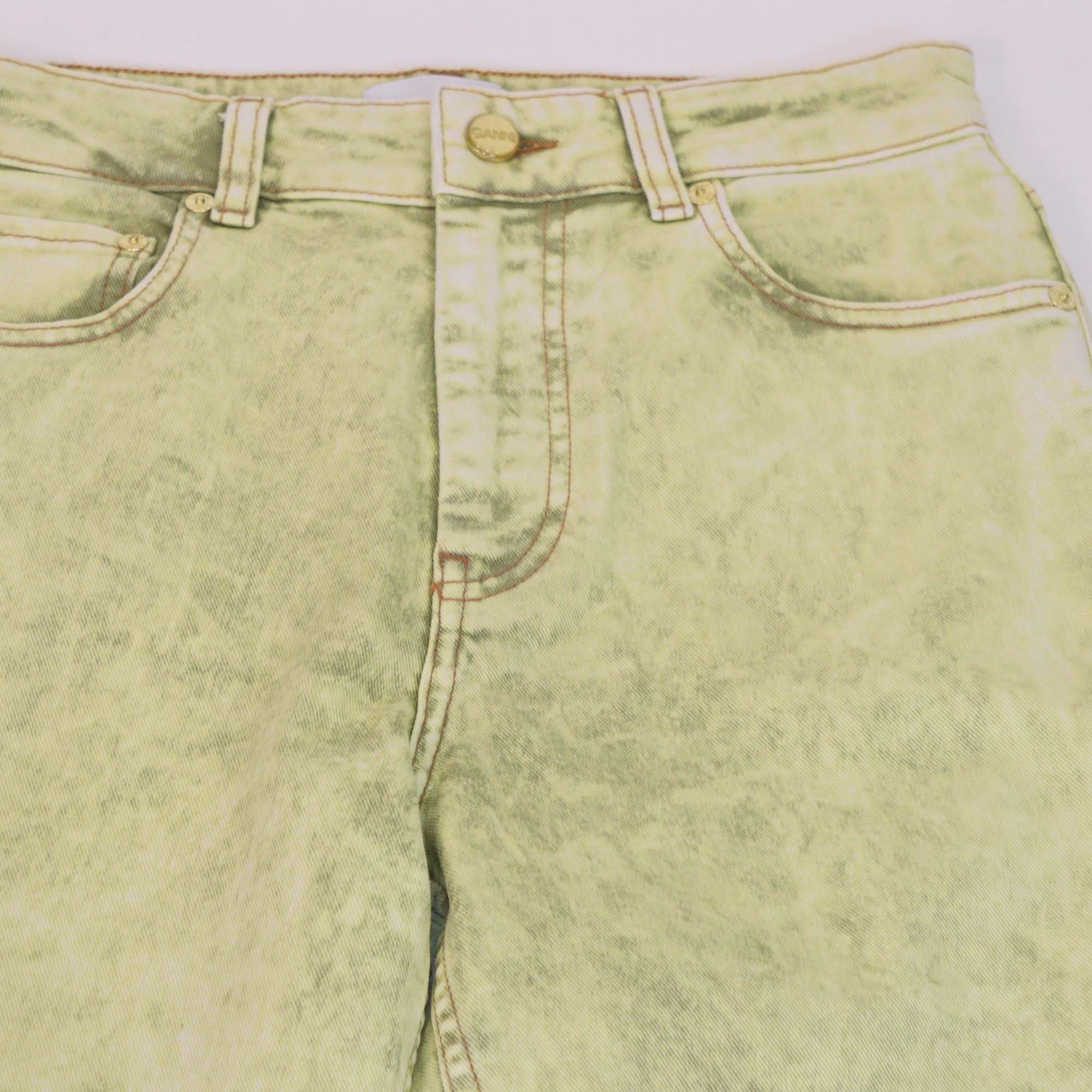 Ganni Yellow Bleached Denim Straight Cut Jeans