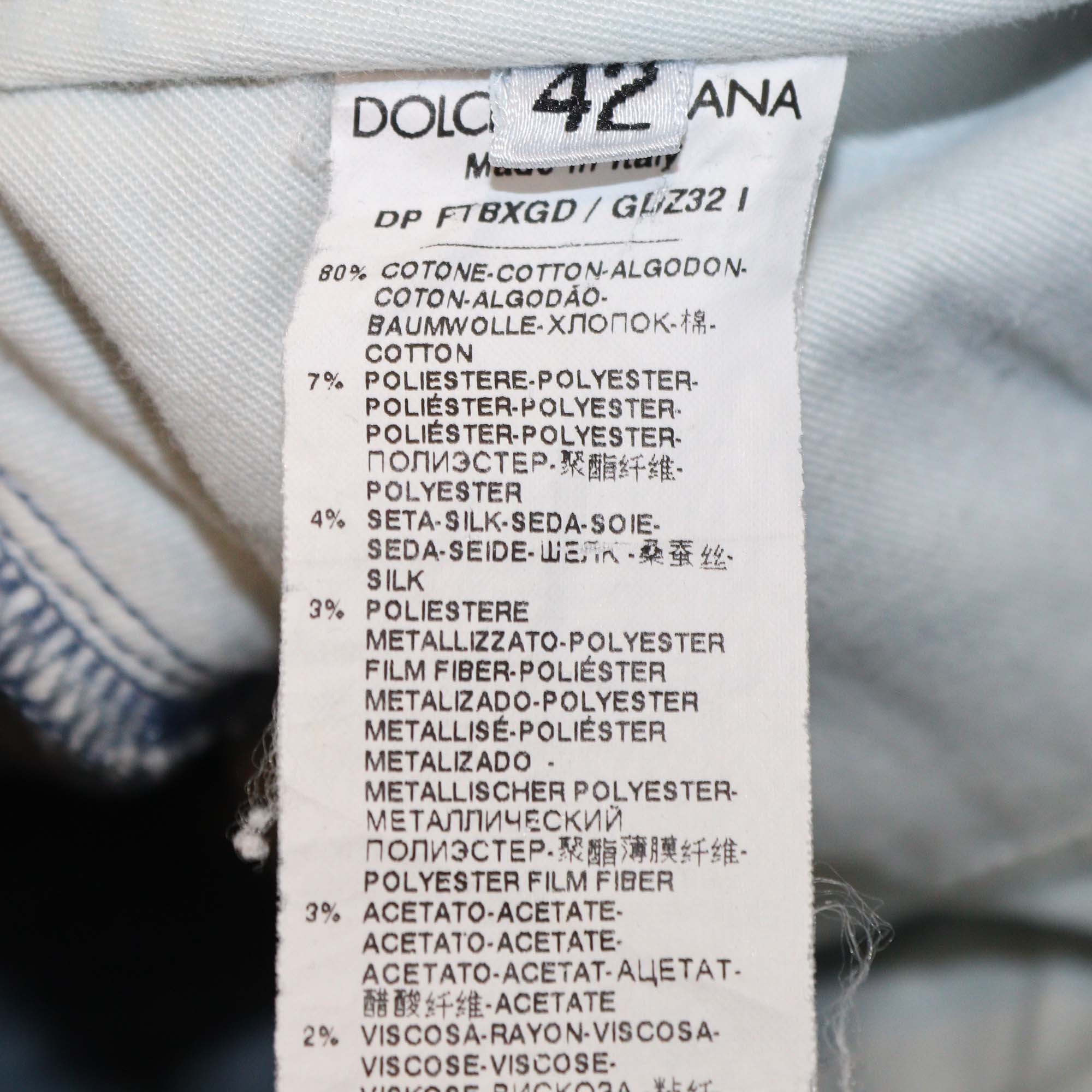 Dolce & Gabbana Washed Blue Denim Patchwork Pockets Ripped Pants