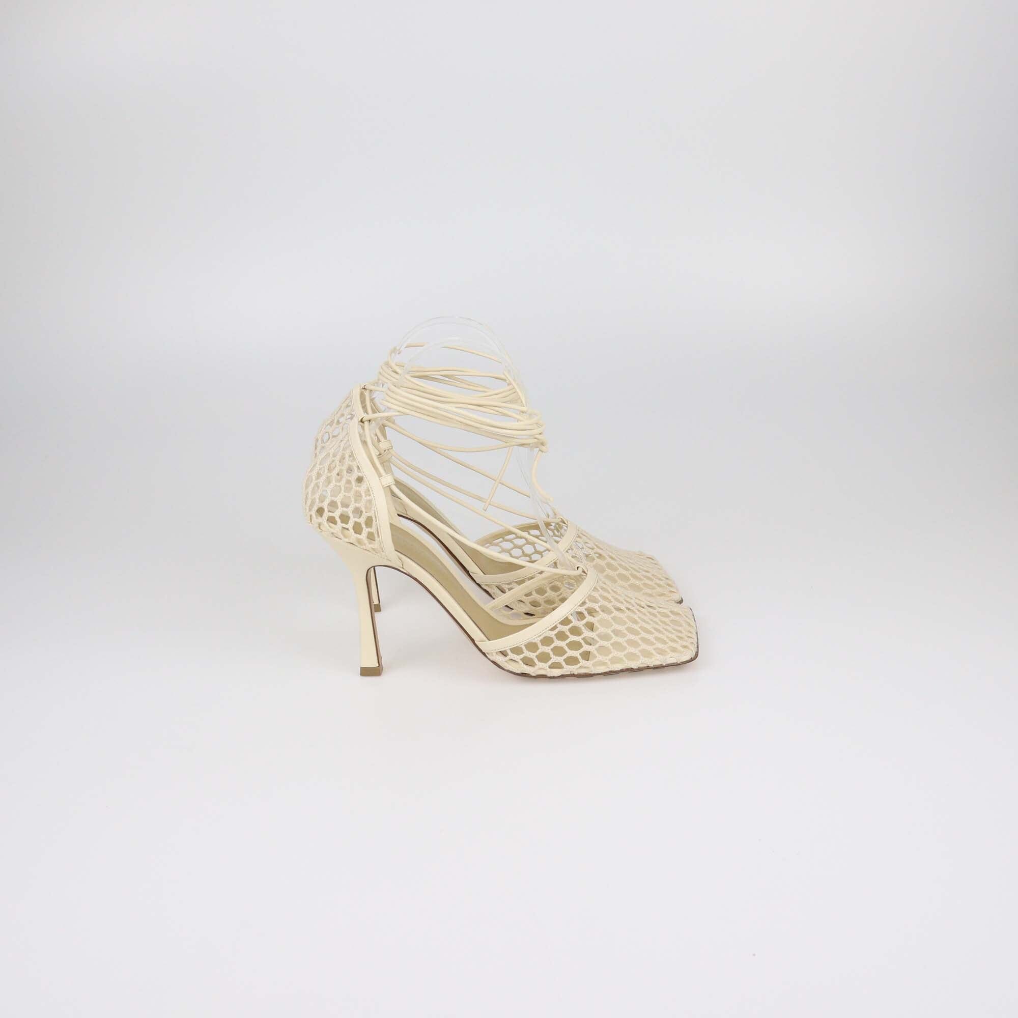 Bottega Veneta Cream Stretch Lace Up Sandals Womens Bottega Veneta