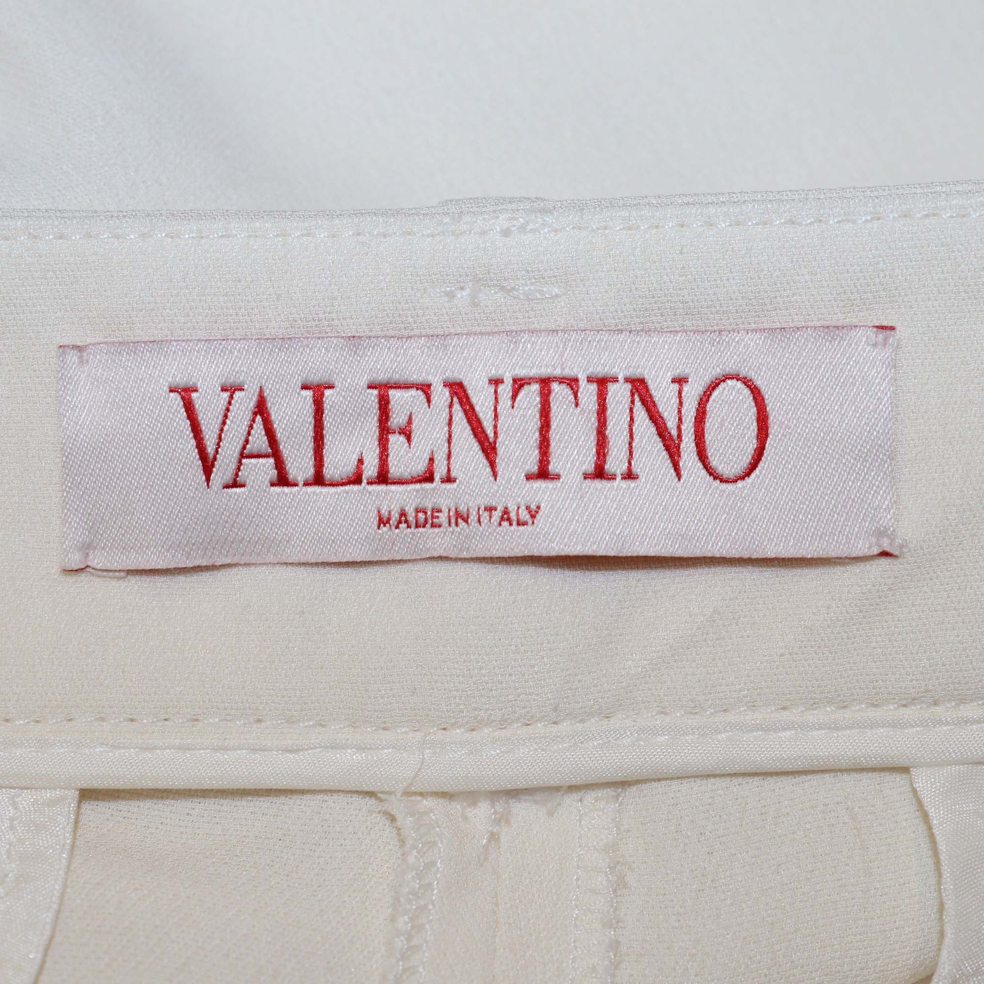 Valentino Cream Silk Wide Leg Cady Pants