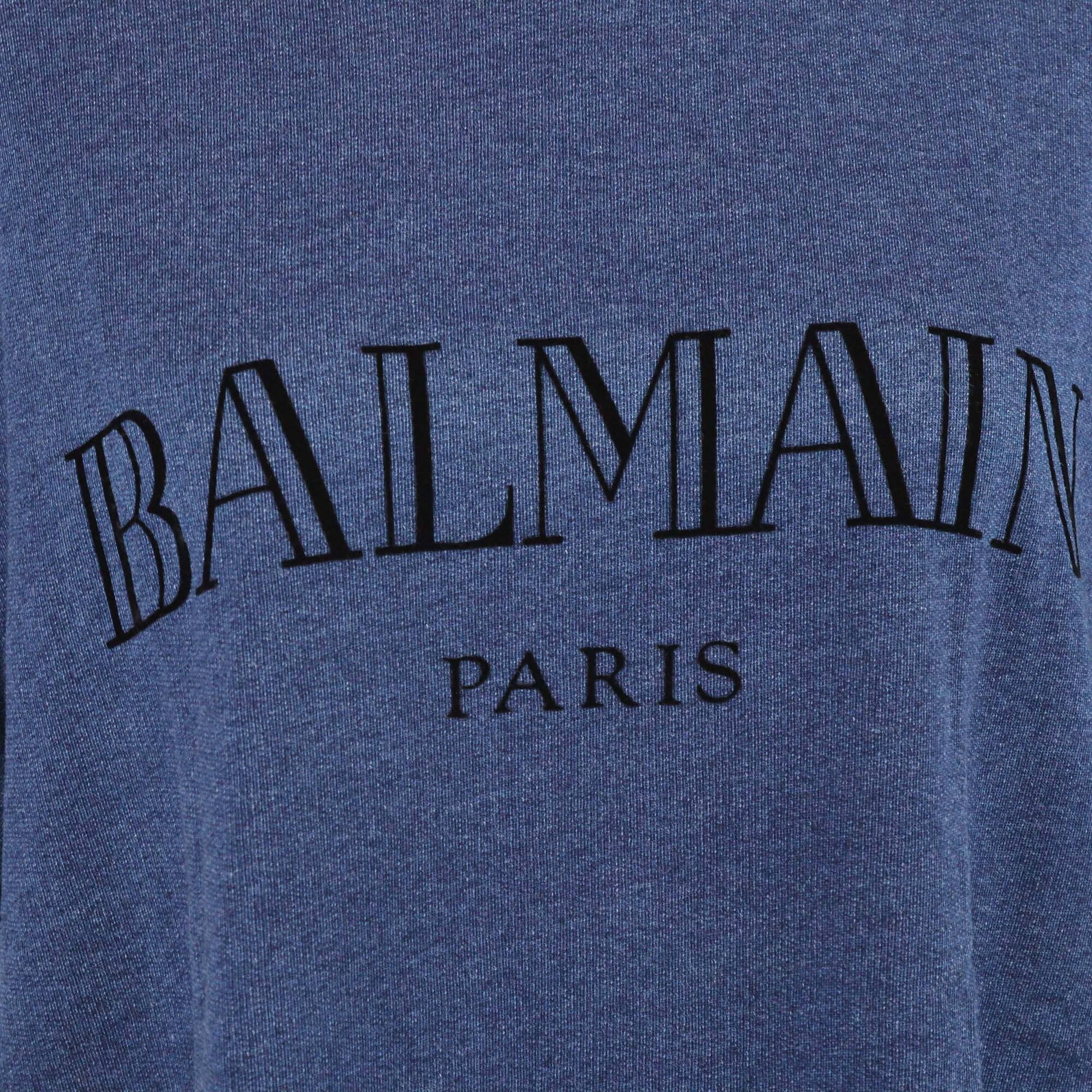 Balmain Navy Blue Denim T-Shirt Womens Balmain