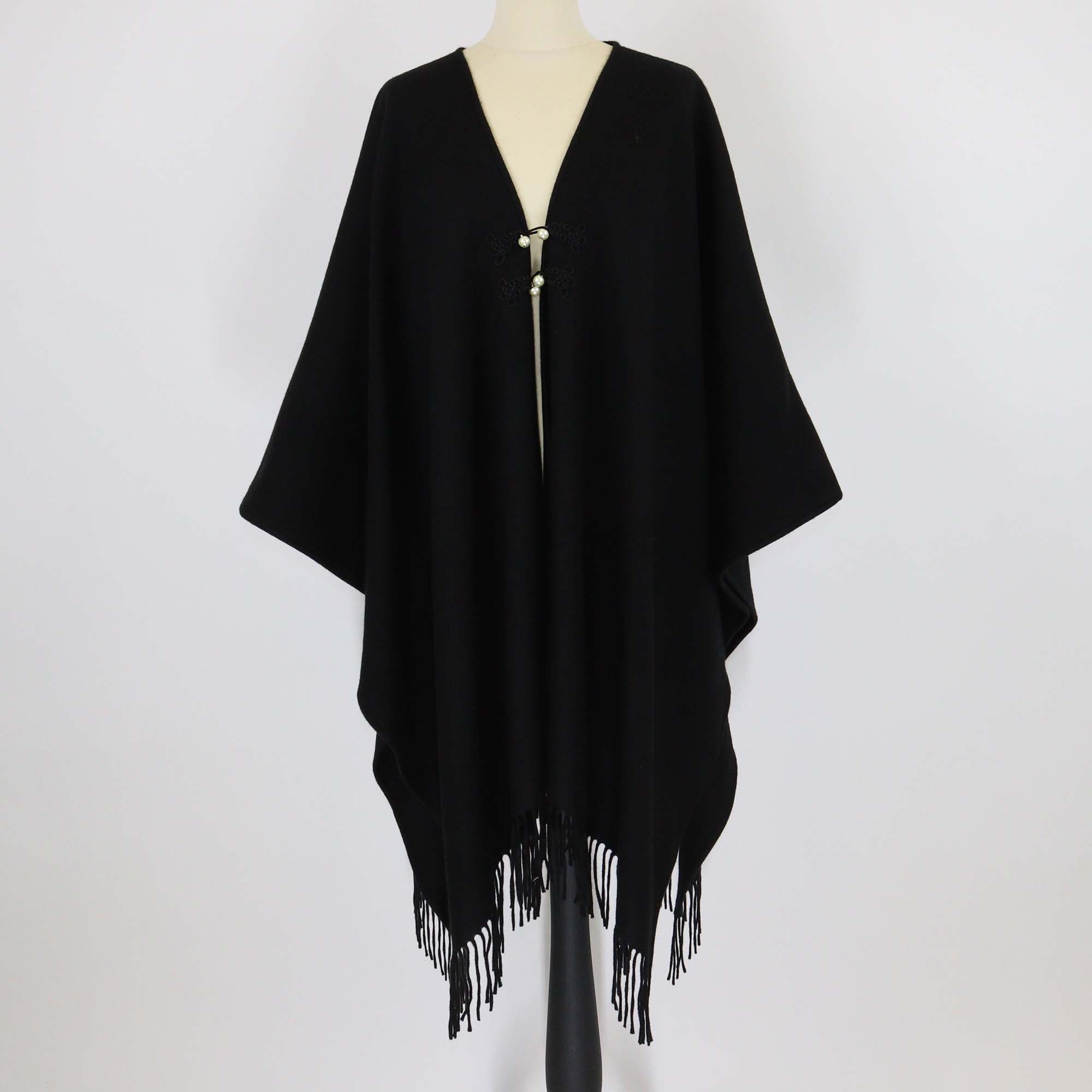Christian Dior Black Cashmere Pearl Embellished Poncho Cape