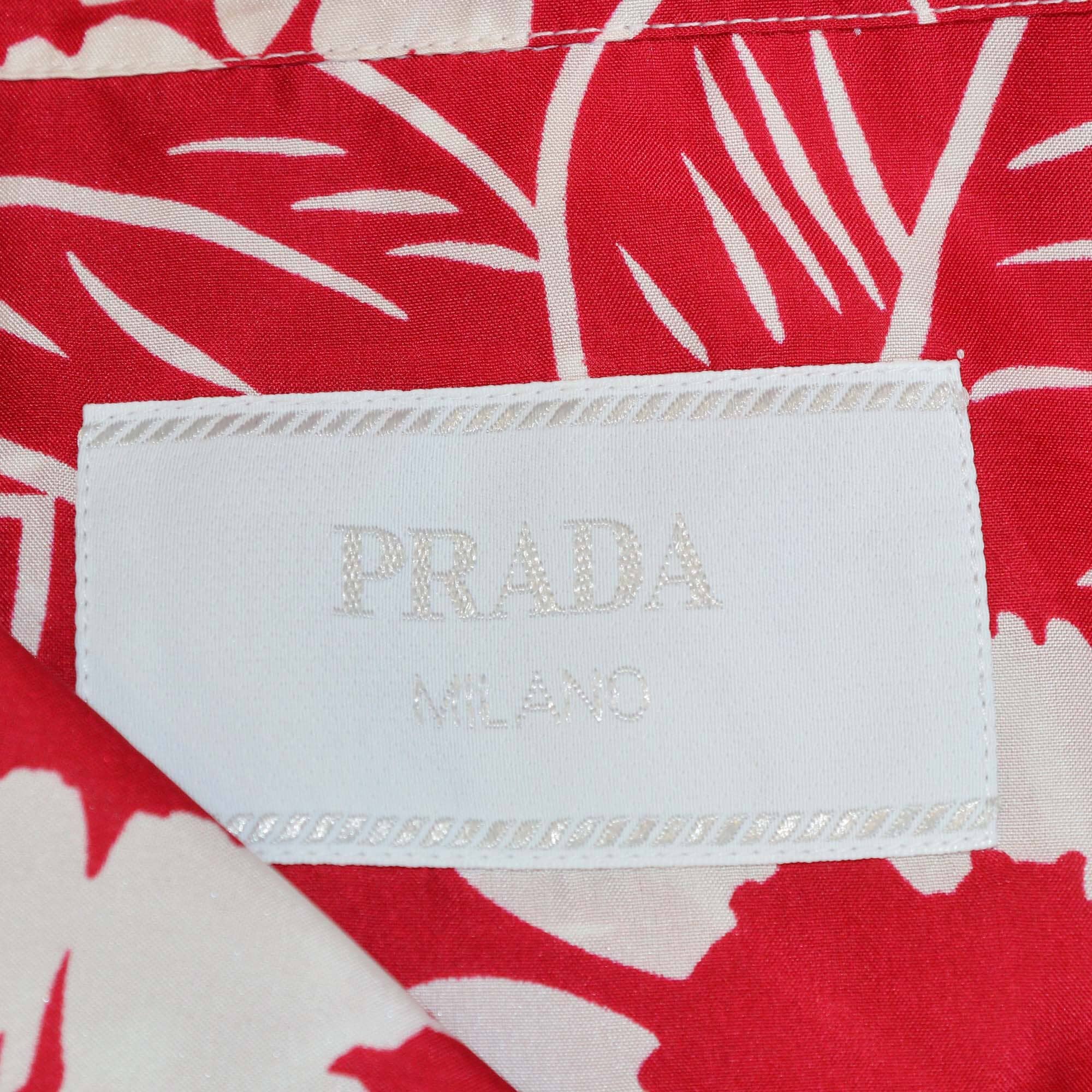 Prada Red/White Floral Print Short Sleeve Button Shirt Mens Prada