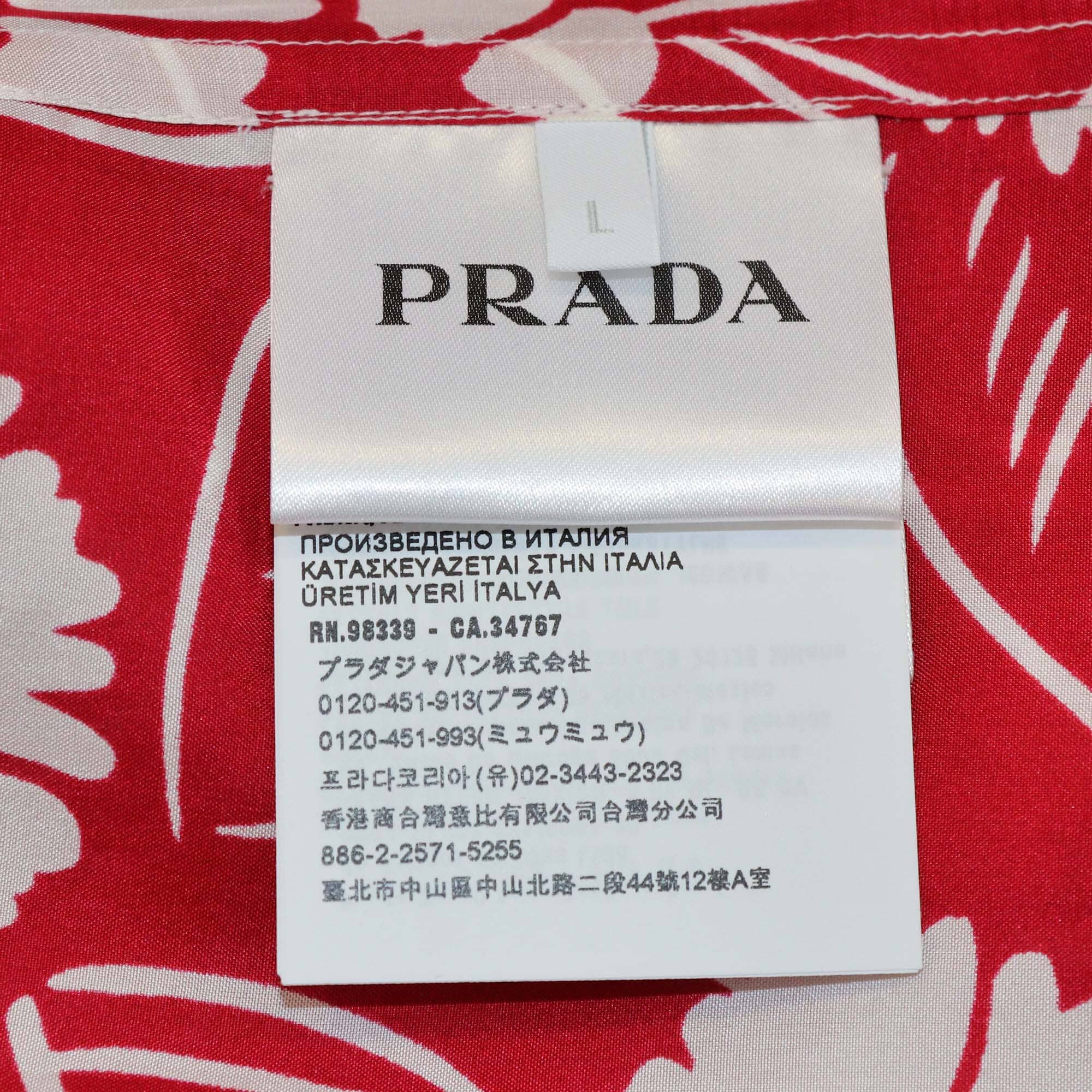 Prada Red/White Floral Print Short Sleeve Button Shirt Mens Prada