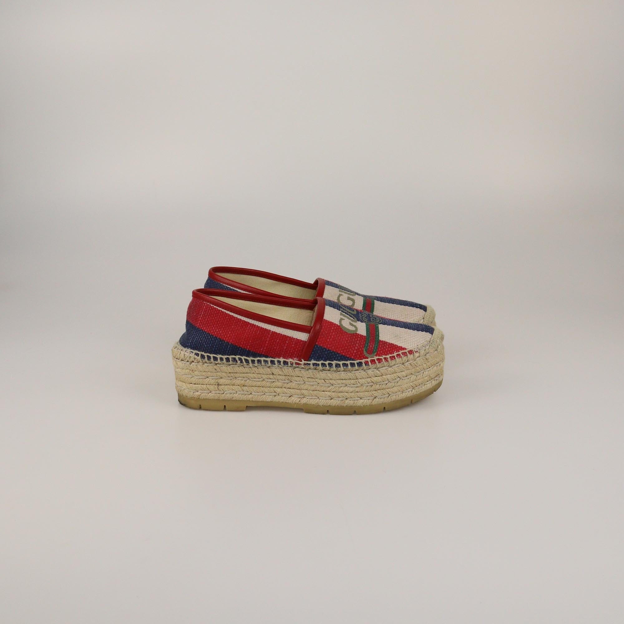 Gucci Multicolor Sylvie Espadrille Platform Flats Womens Gucci