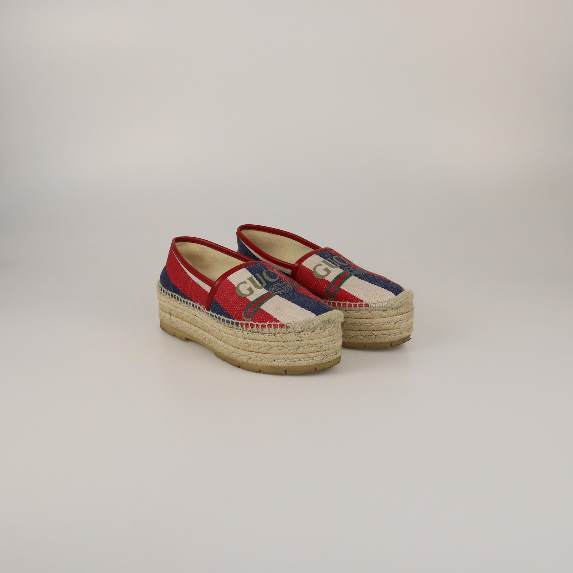 Gucci Multicolor Sylvie Espadrille Platform Flats Womens Gucci