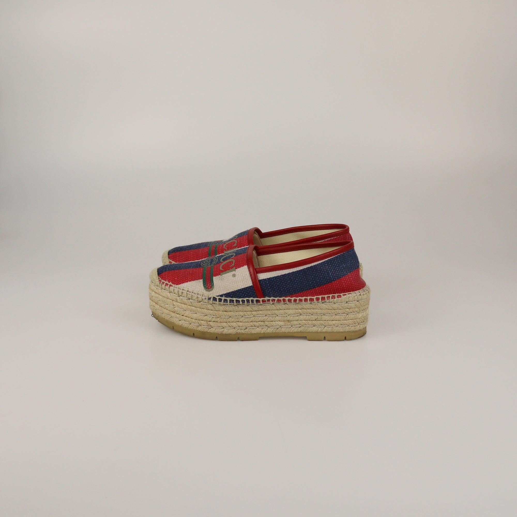 Gucci Multicolor Sylvie Espadrille Platform Flats Womens Gucci