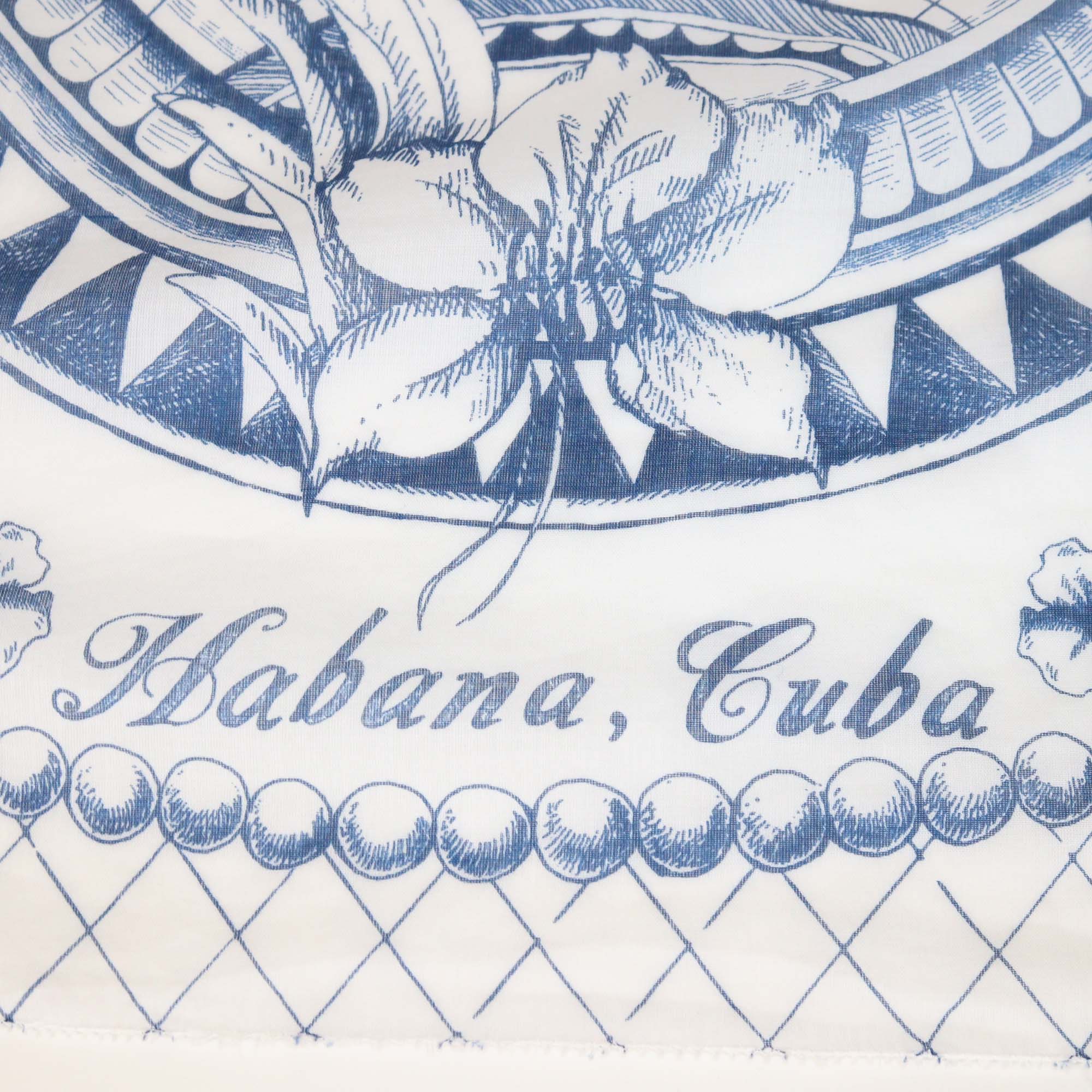 Chanel White/Blue Cotton Habana Cuba Print Silk Square Scarf