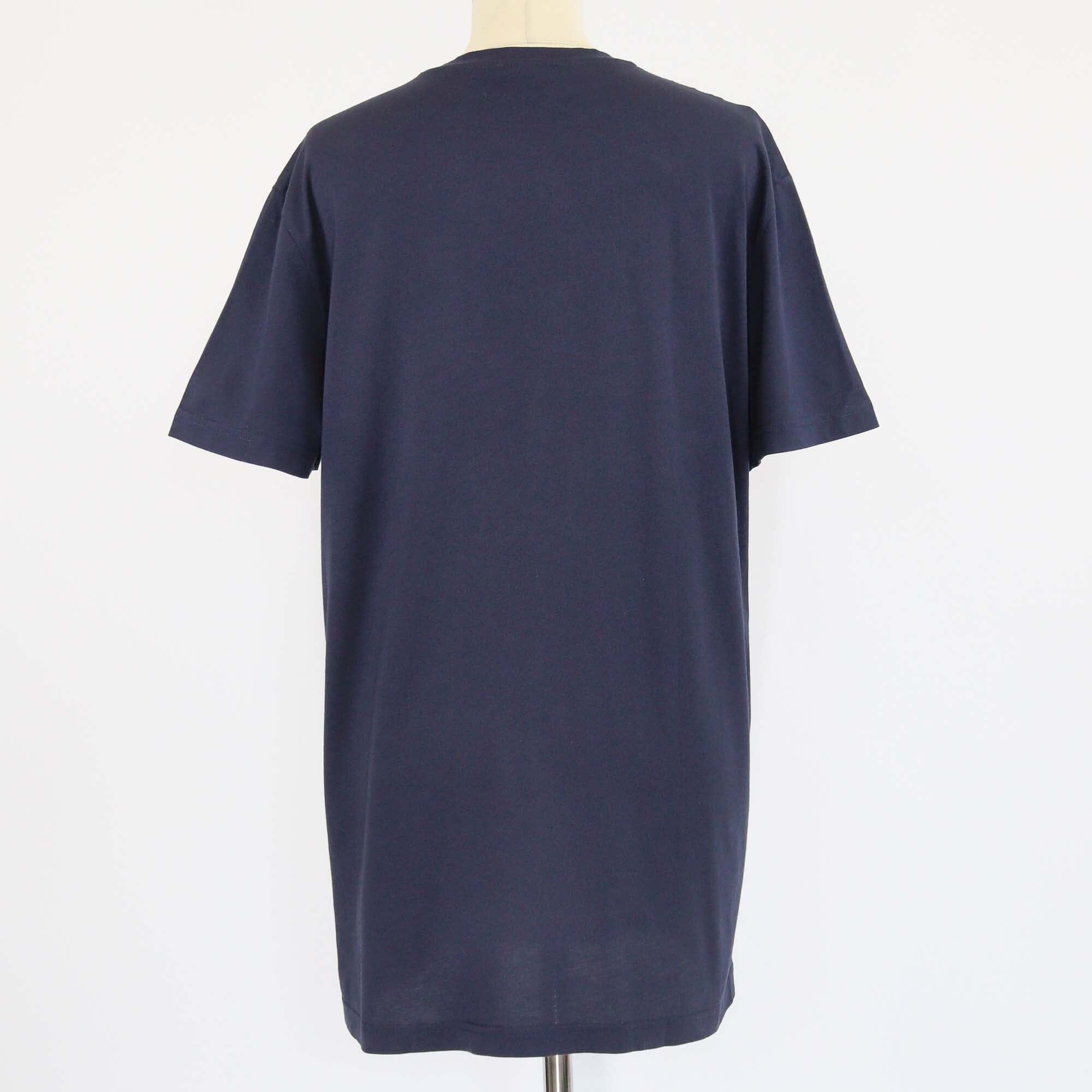 Balmain Dark Blue/Red Tweed Logo Embroidered Crew Neck T Shirt Mens Balmain