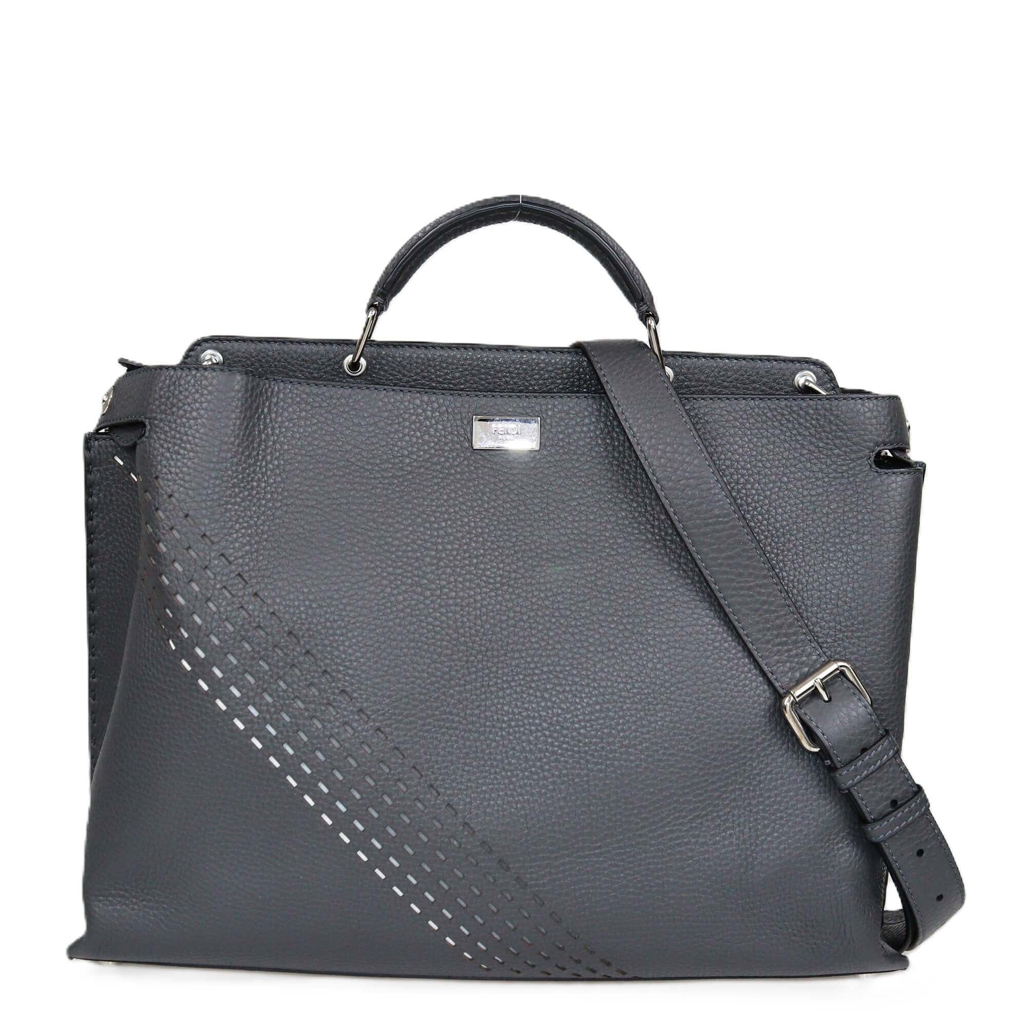 Fendi Dark Grey Selleria Essential Peekaboo Iconic Top Handle Bag Womens Fendi