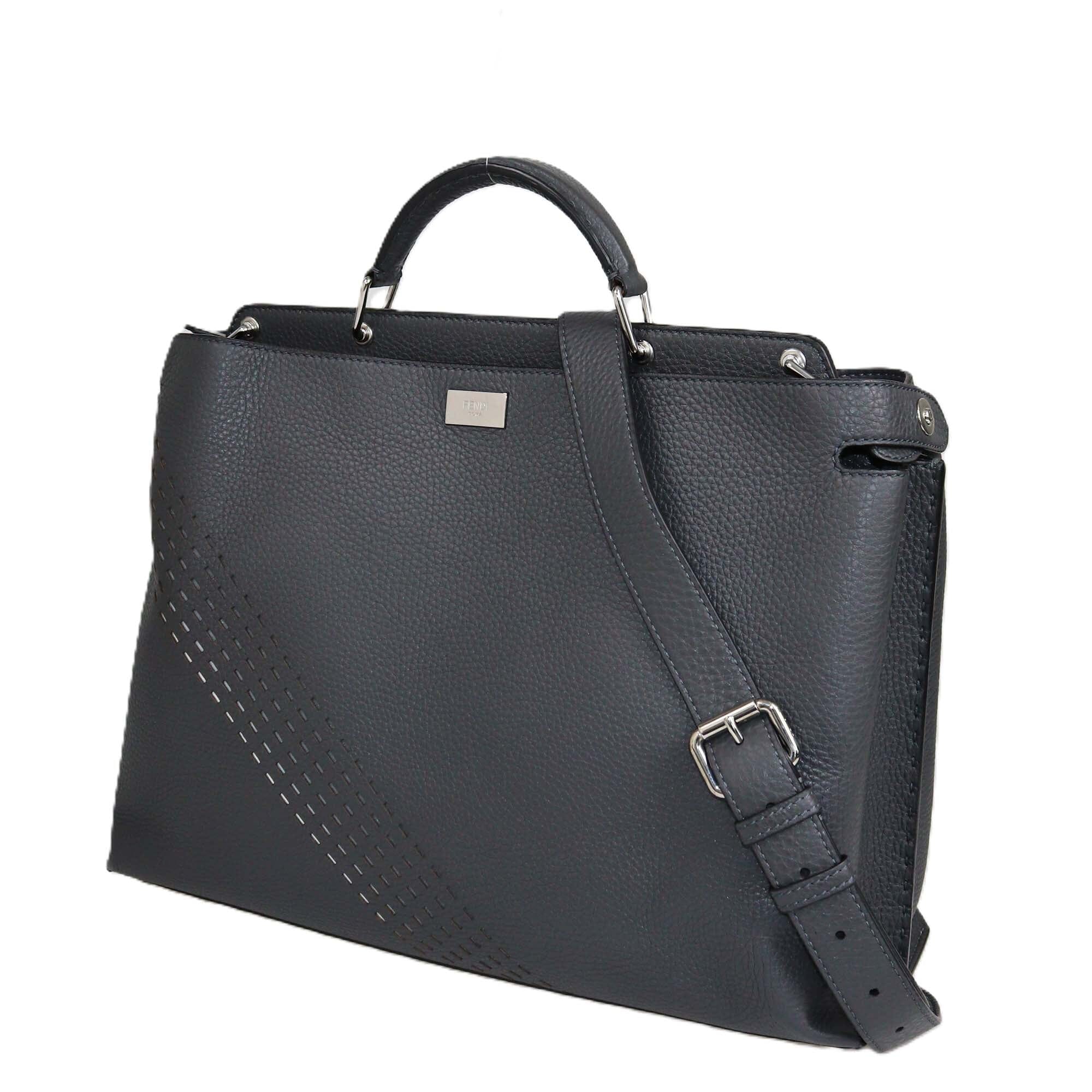 Fendi Dark Grey Selleria Essential Peekaboo Iconic Top Handle Bag Womens Fendi