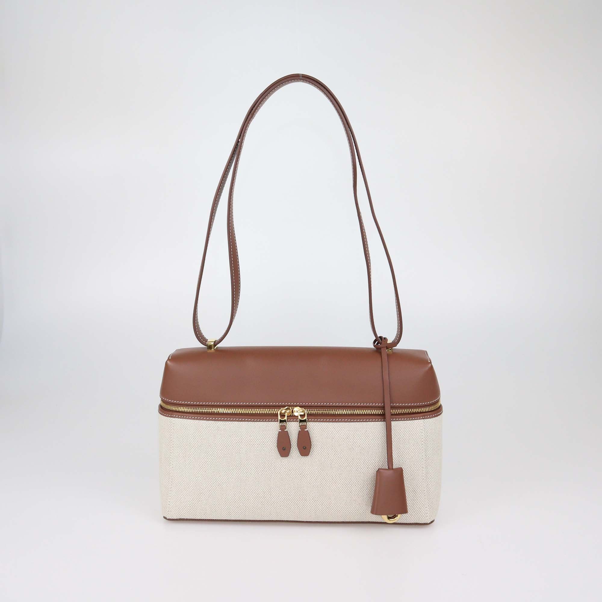 Loro Piana Brown/Natural Canvas and Leather Extra Pocket L27 Pouch Bag