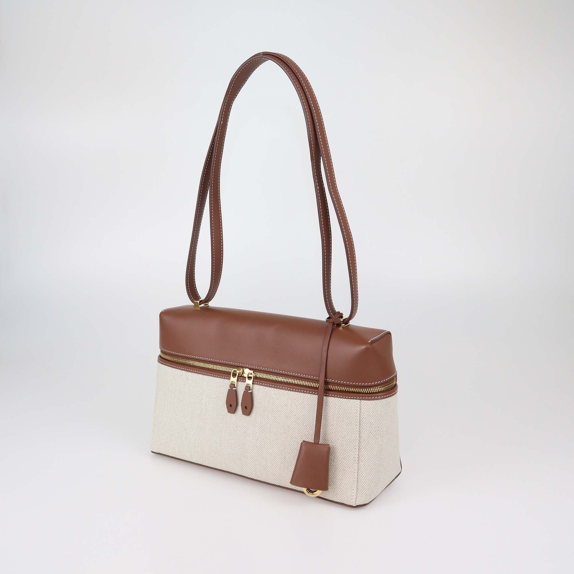 Loro Piana Brown/Natural Canvas and Leather Extra Pocket L27 Pouch Bag