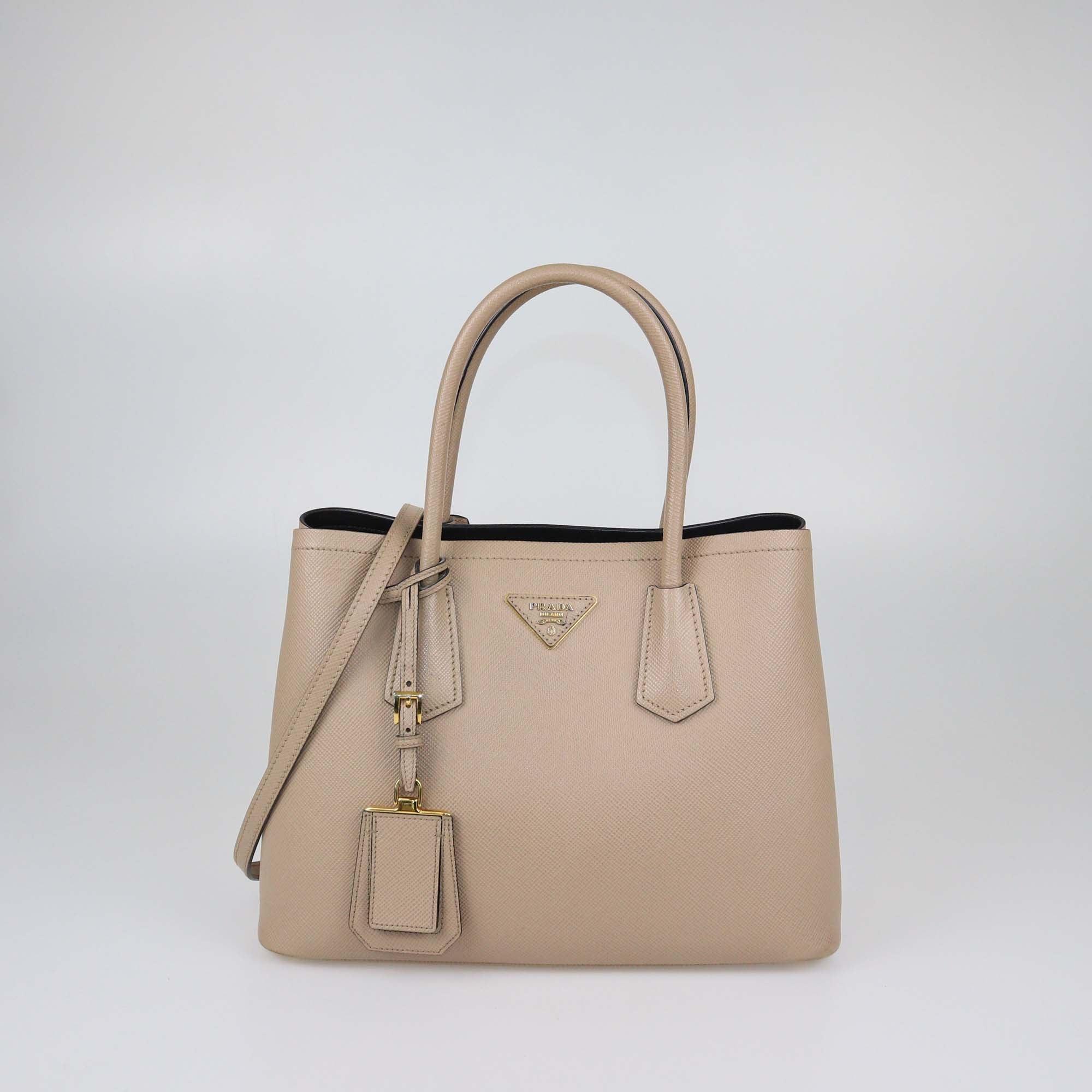 Prada Beige Saffiano Cuir Leather Large Double Handle Tote