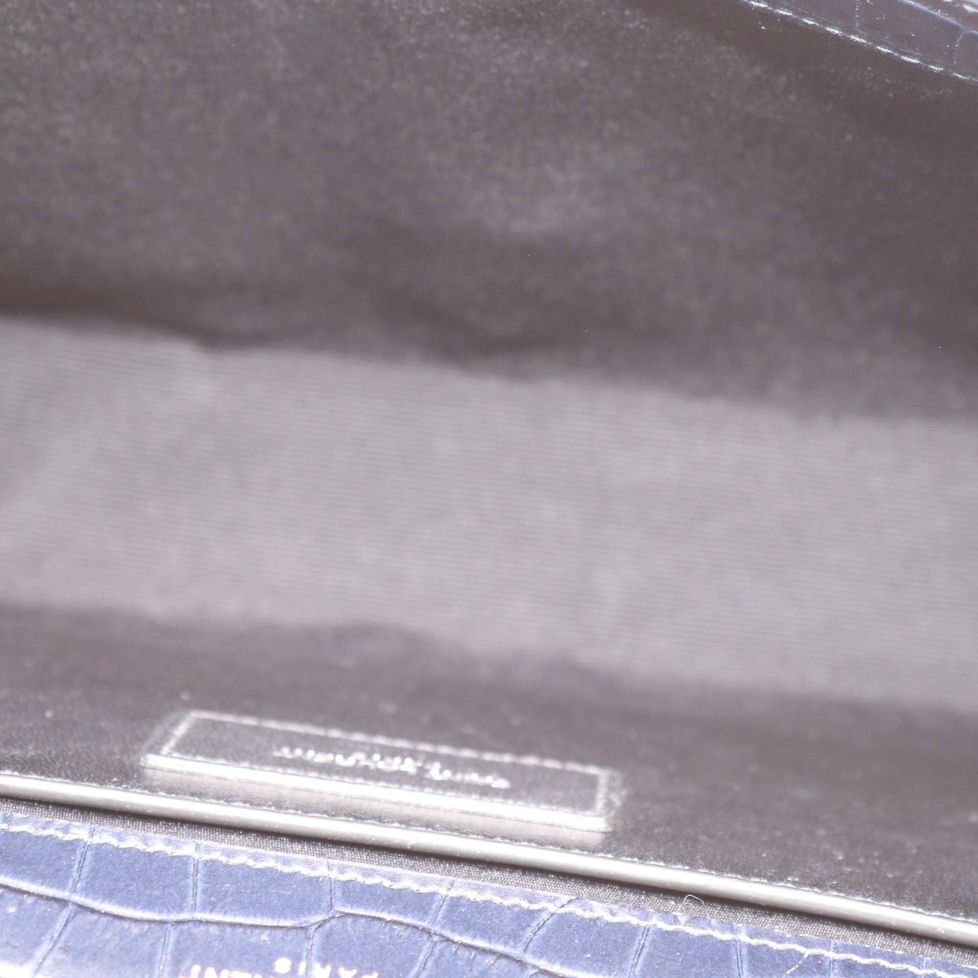 Saint Laurent Navy Blue Croc Embossed Leather Medium Kate Tassel Shoulder Bag