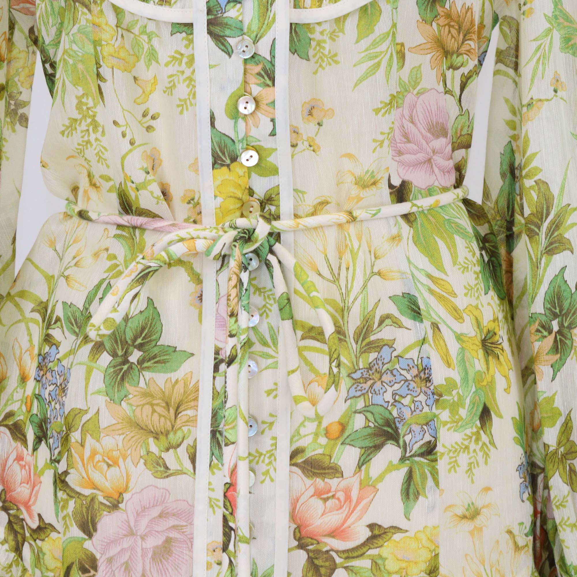 Alemais Multicolor Silk & Linen Blend Eden Floral Print Long Sleeve Mini Dress