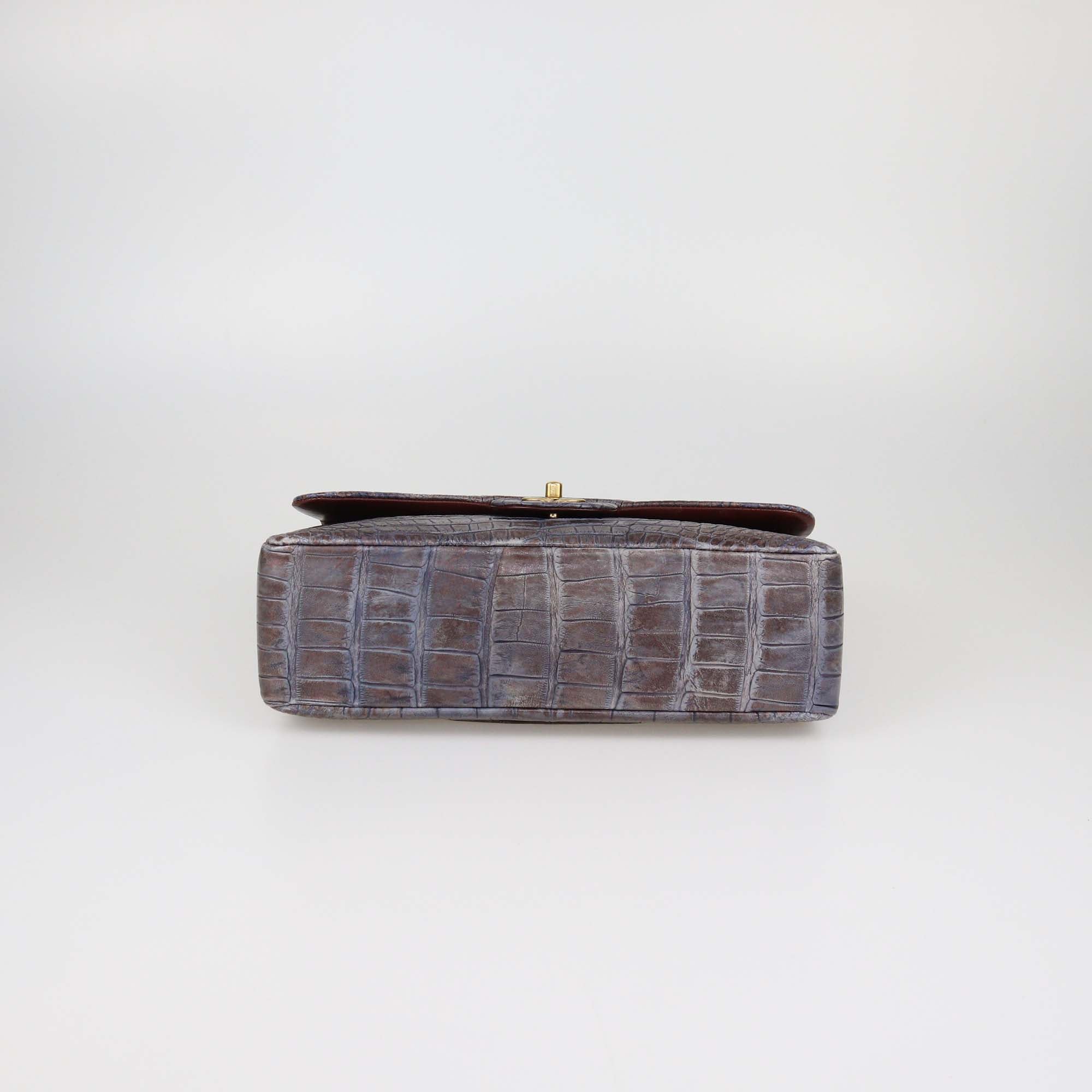 Chanel Brown/Grey Ombre Alligator Jumbo Classic Single Flap Bag
