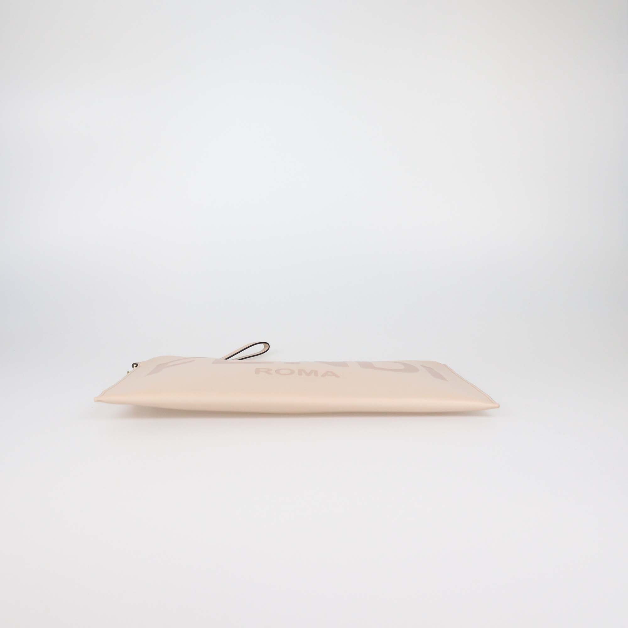 Fendi Beige Leather Large Script Flat Pouch