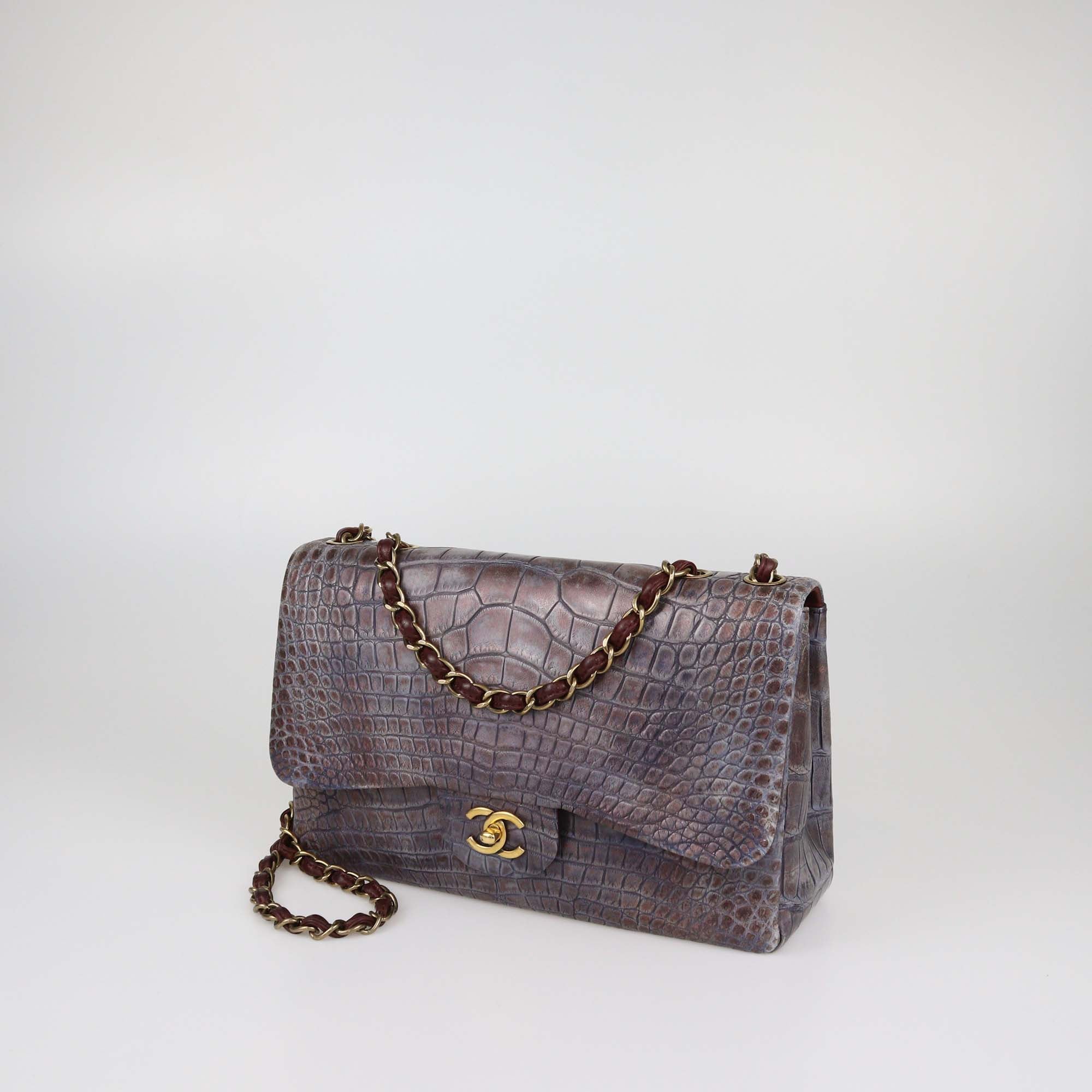 Chanel Brown/Grey Ombre Alligator Jumbo Classic Single Flap Bag