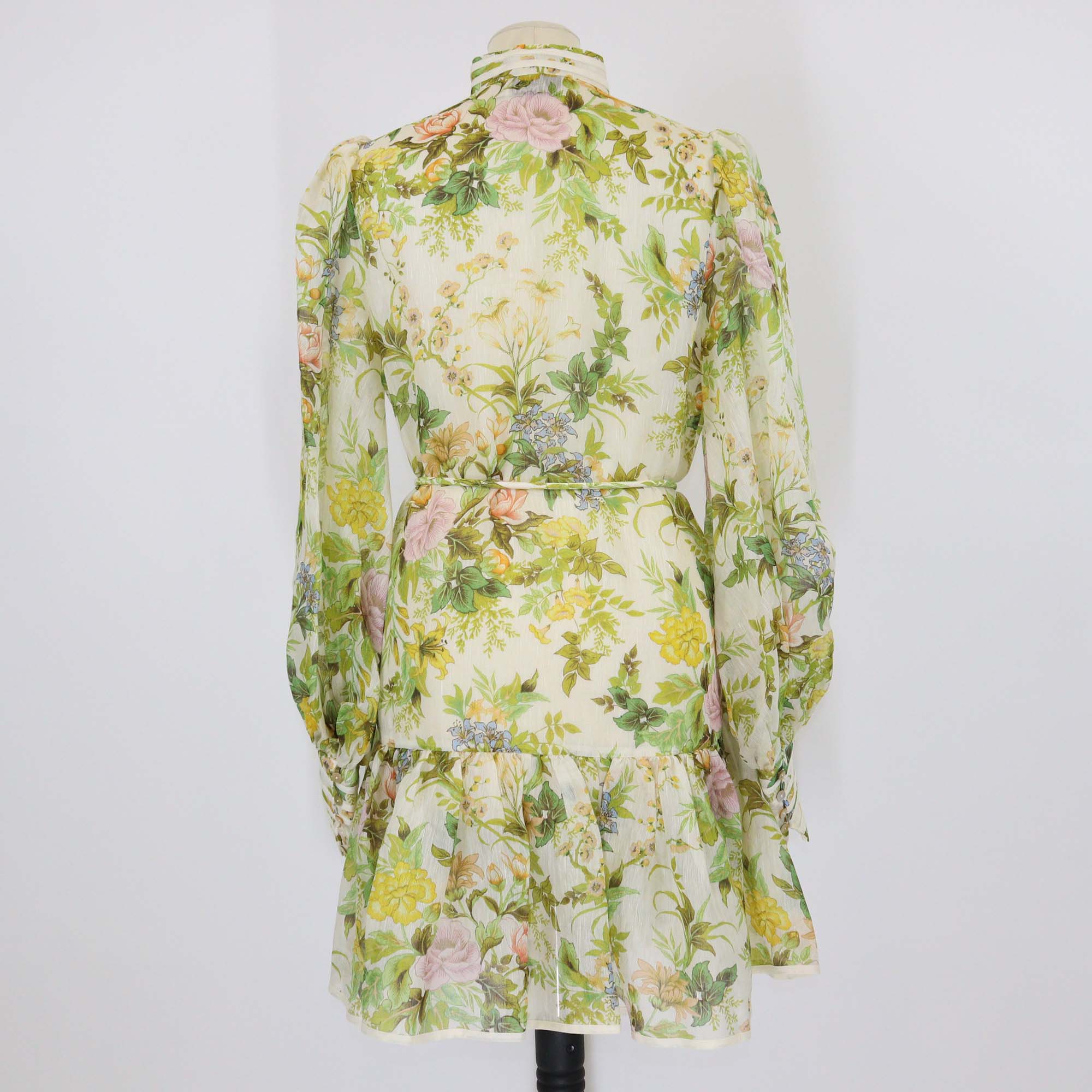 Alemais Multicolor Silk & Linen Blend Eden Floral Print Long Sleeve Mini Dress