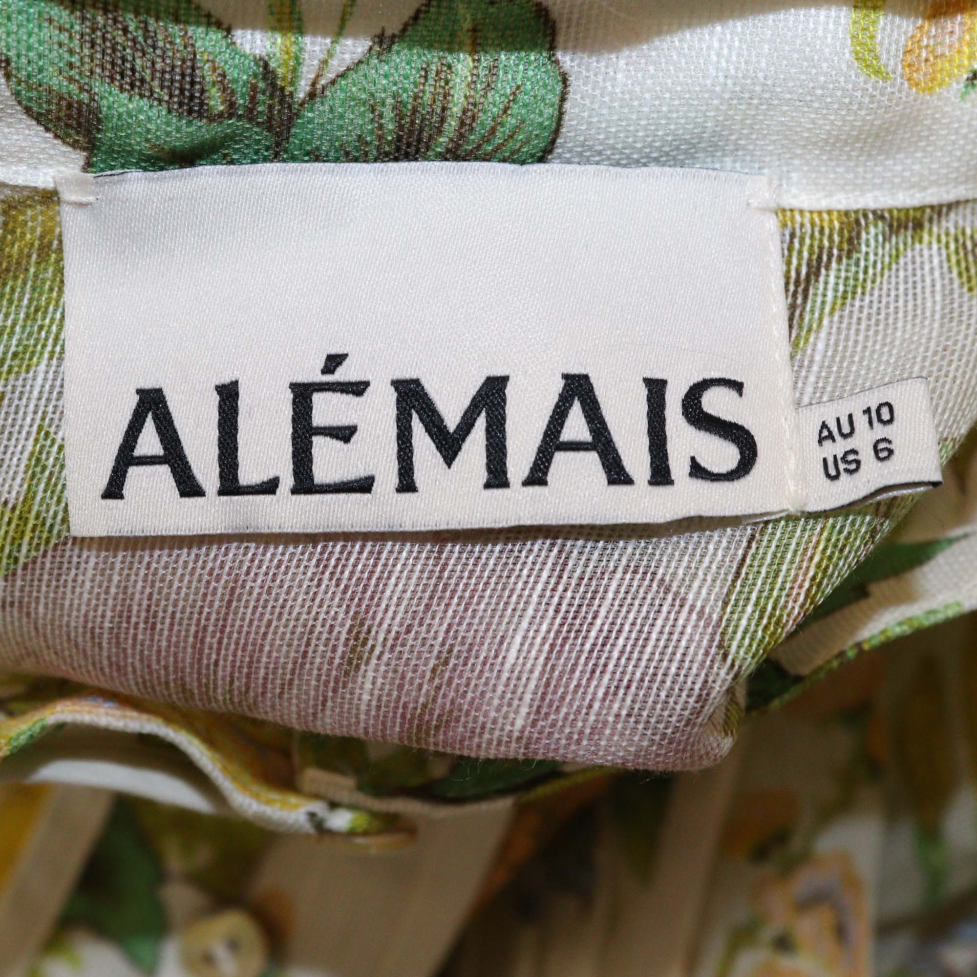 Alemais Multicolor Silk & Linen Blend Eden Floral Print Long Sleeve Mini Dress