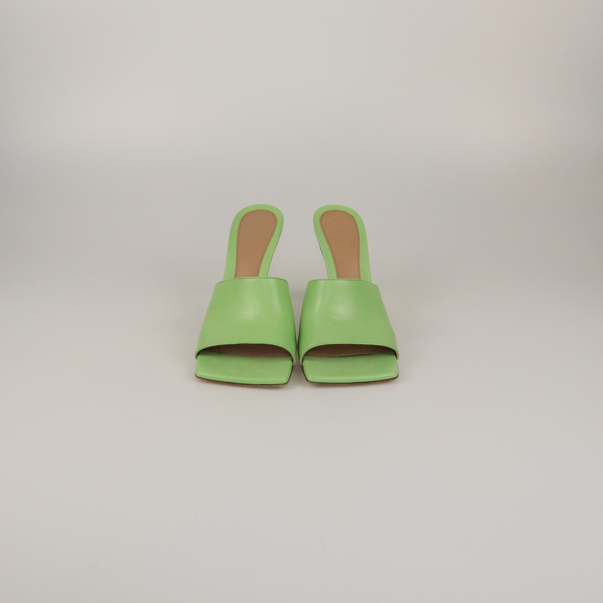 Bottega Veneta Green Stretch Square Toe slide Sandals Womens Bottega Veneta