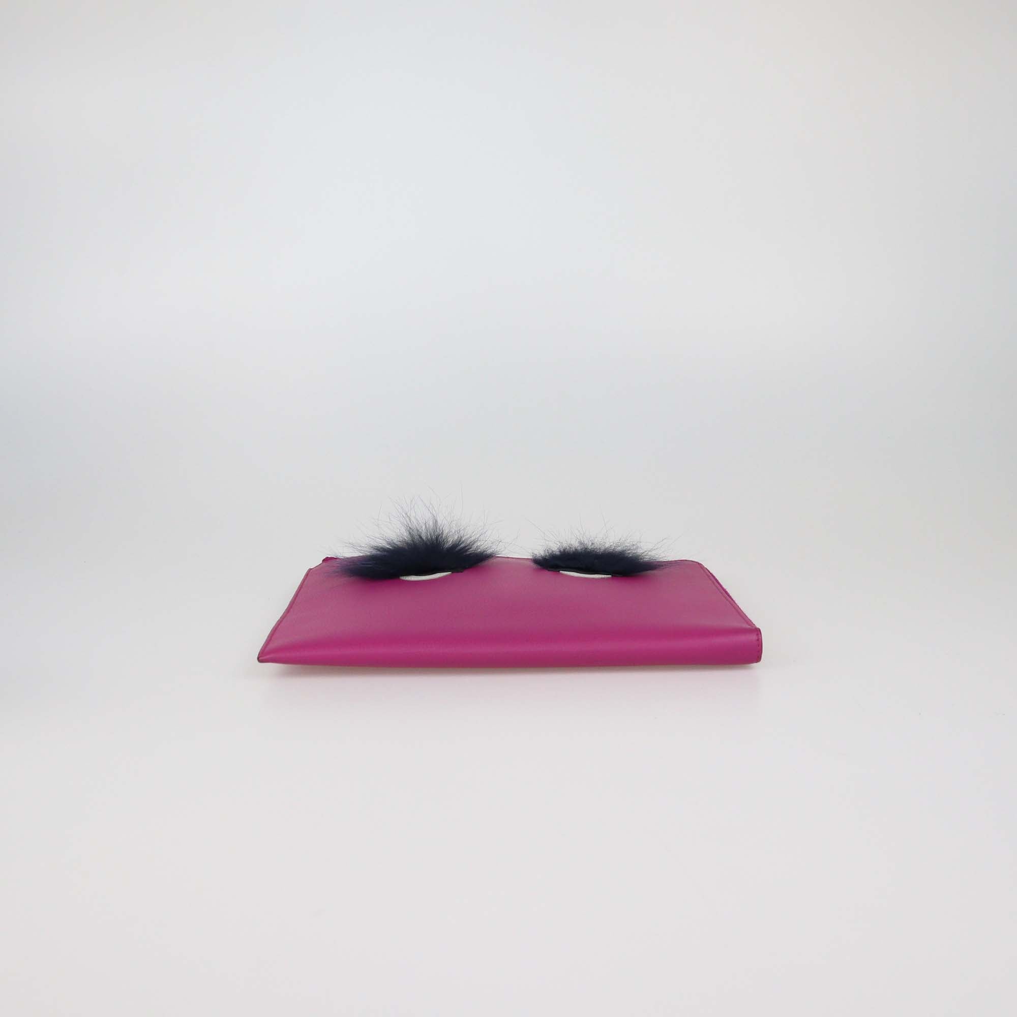 Fendi Fuchsia Leather Monster Flat Pouch