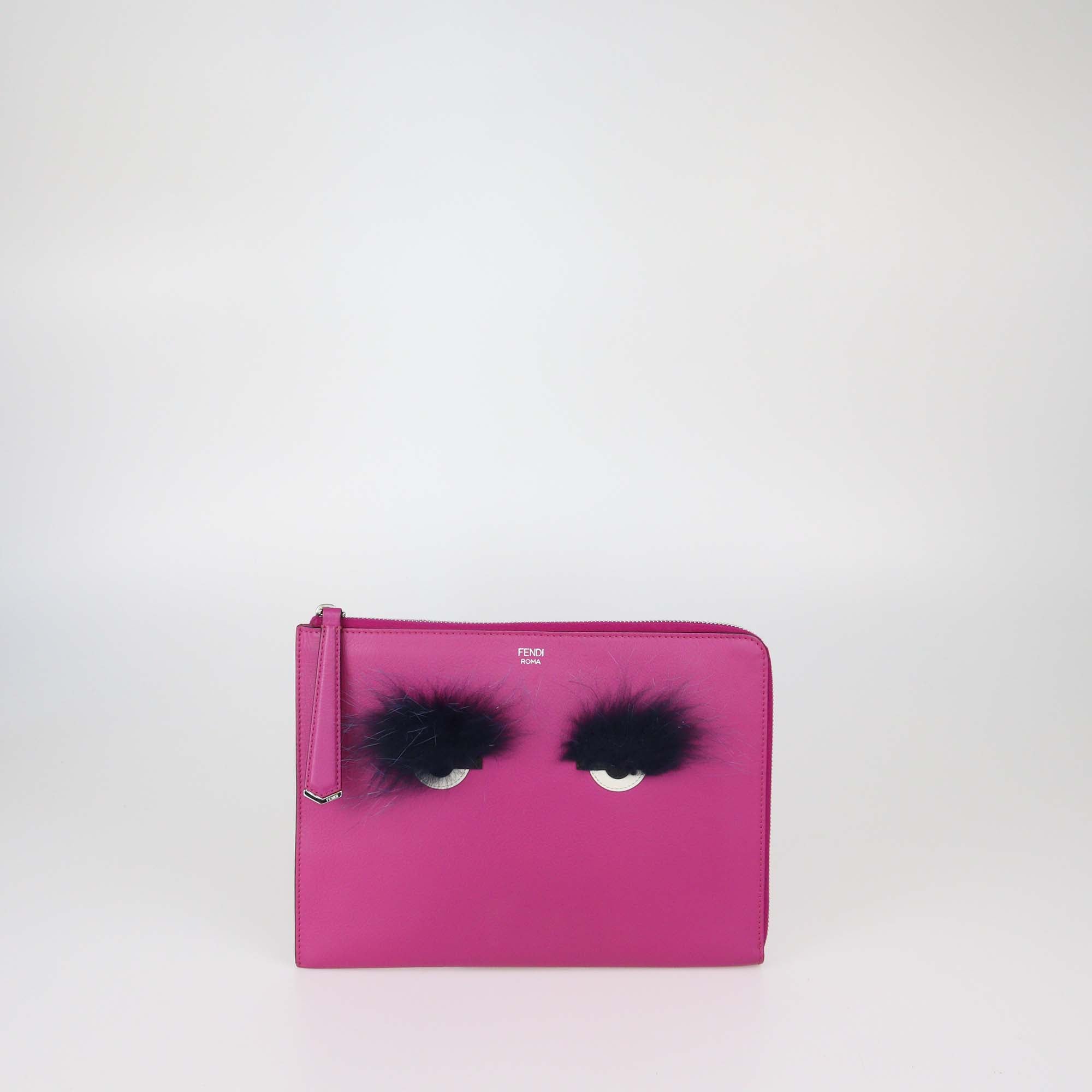 Fendi Fuchsia Leather Monster Flat Pouch
