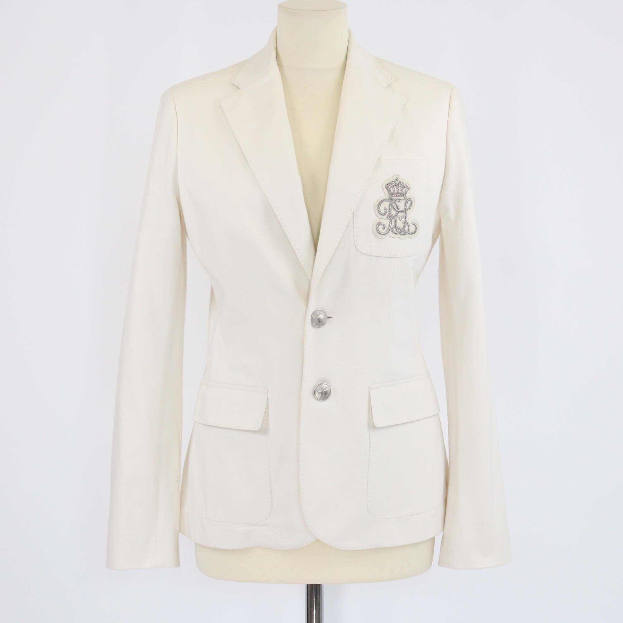 Ralph Lauren Cream Crest Embroidered Blazer Womens Ralph Lauren