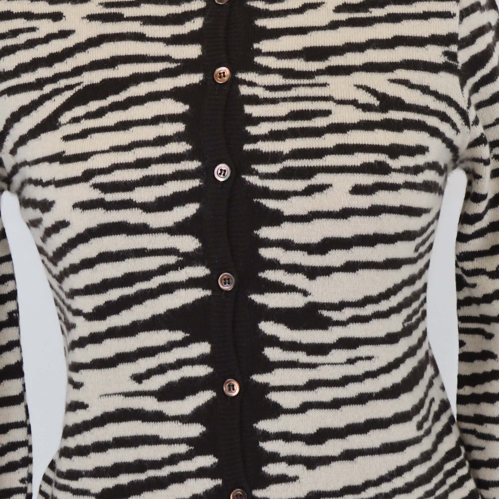 Valentino Brown/Light Beige Cashmere & Wool Blend Crop Cardigan