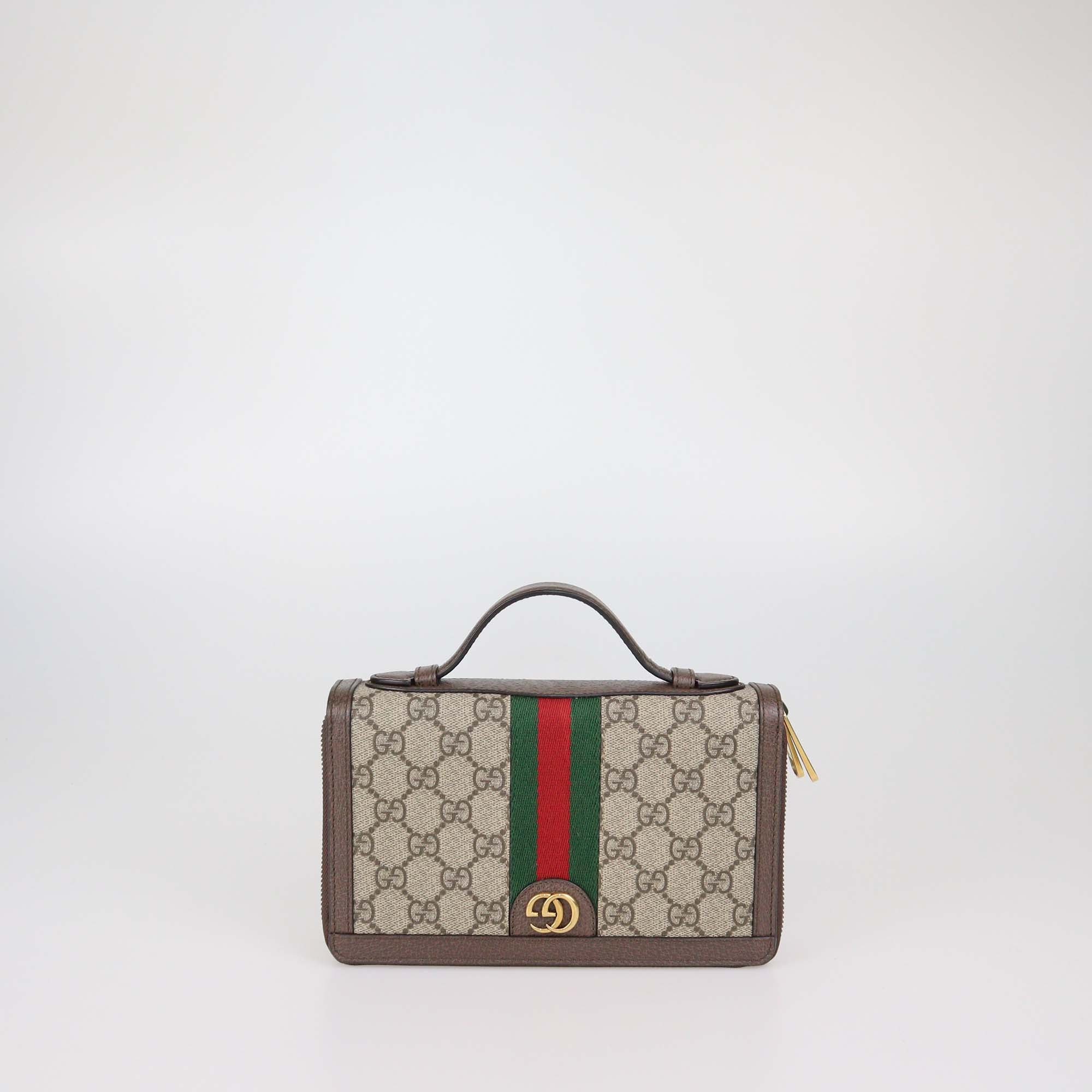 Gucci Brown/Beige GG Supreme Web Travel Document Holder