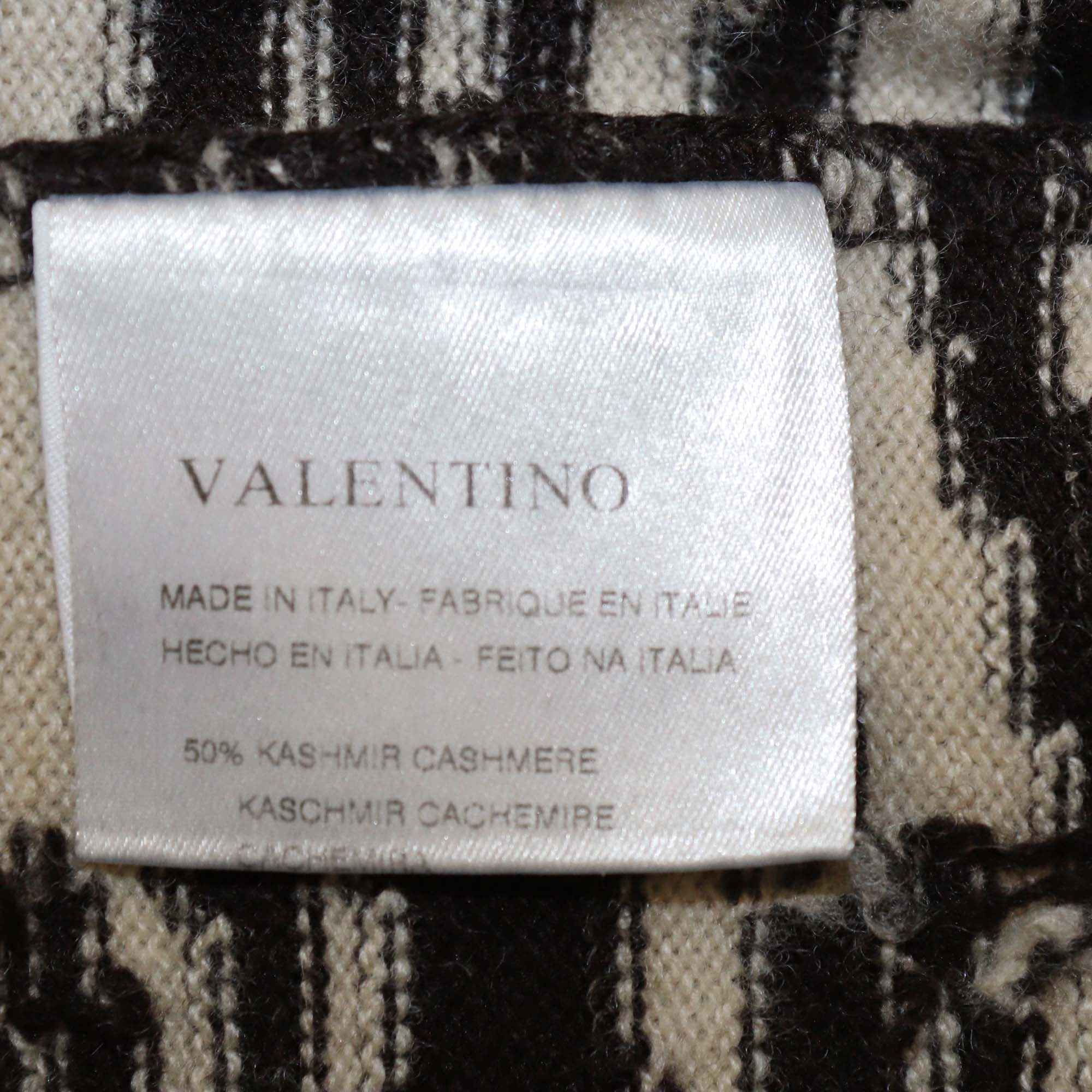 Valentino Brown/Light Beige Cashmere & Wool Blend Crop Cardigan