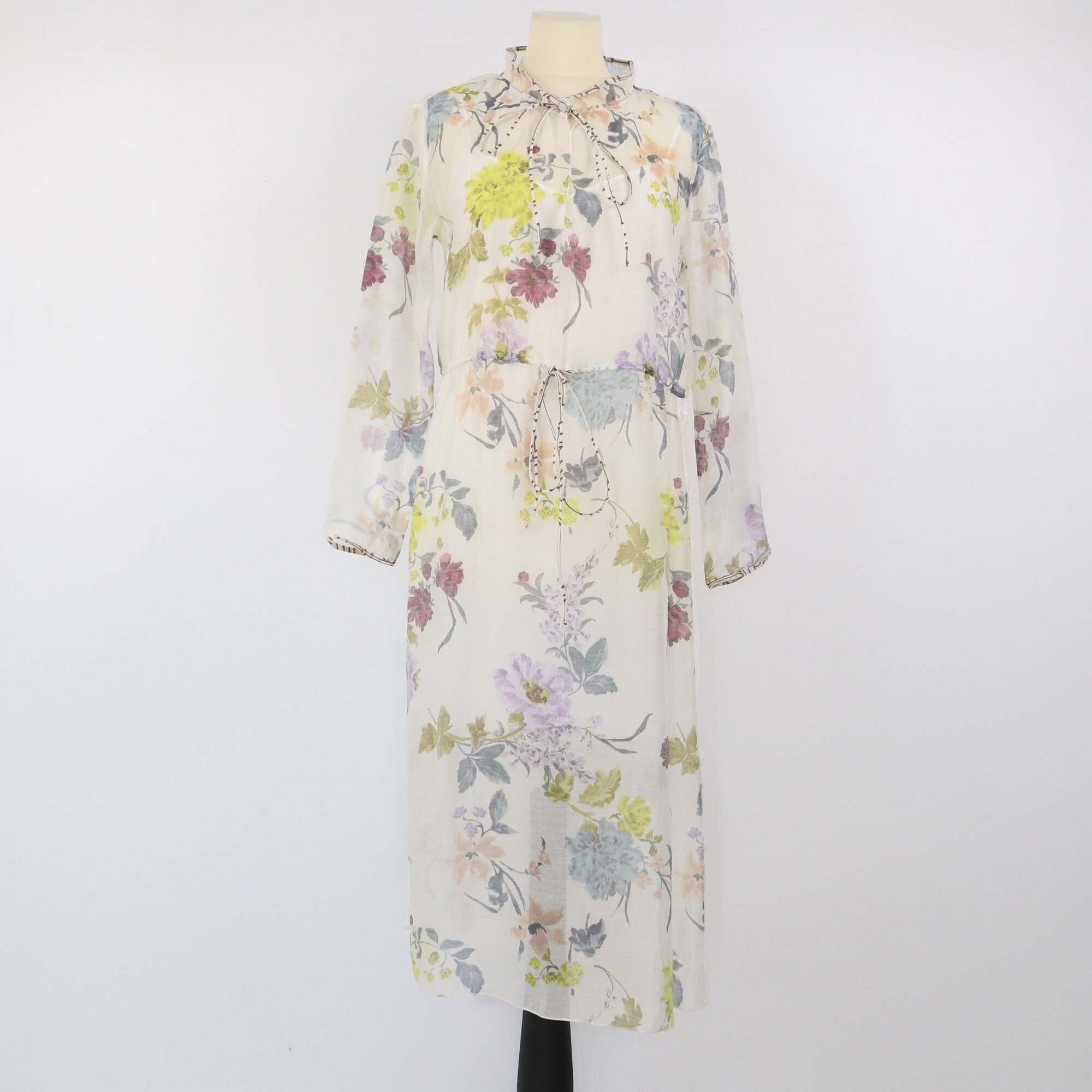 See By Chloe White/Multicolor Floral Printed Long Sleeve V Neck Midi Dress Womens See By Chloe
