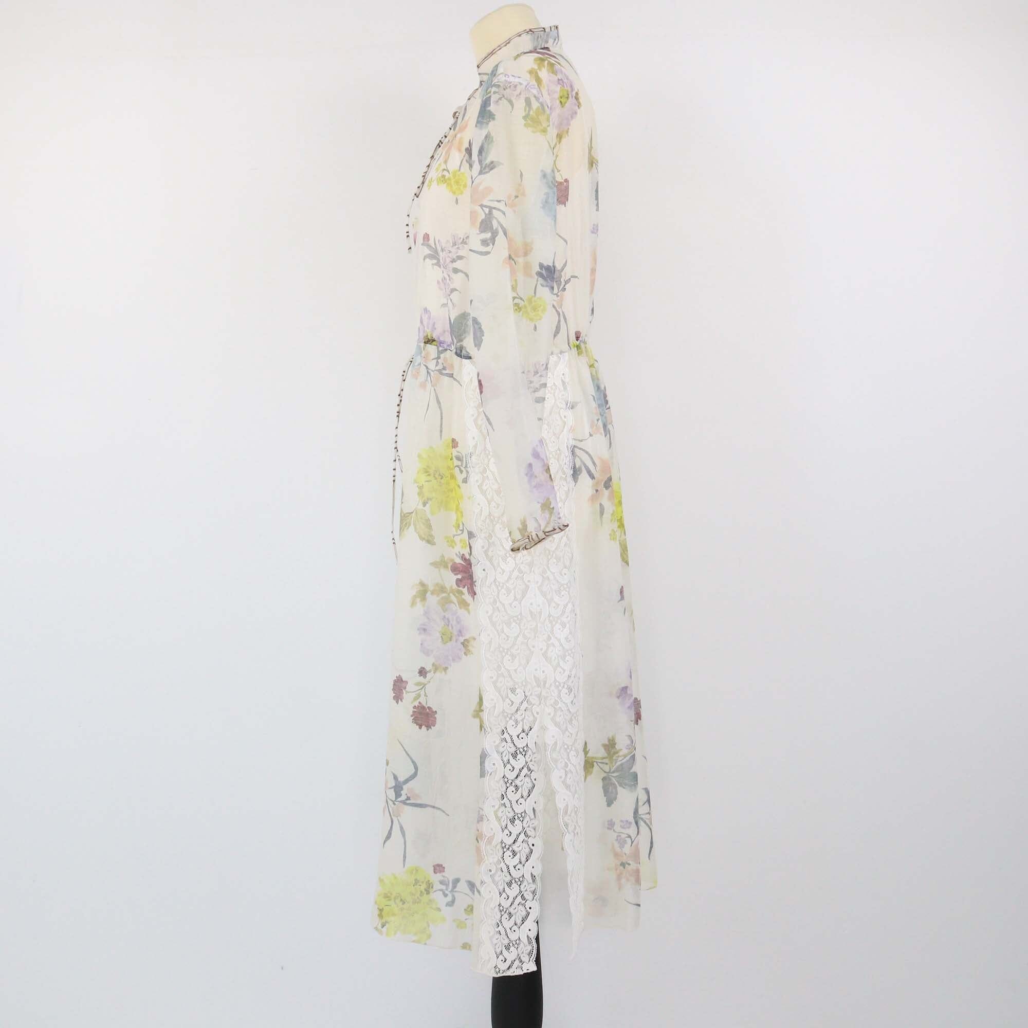 See By Chloe White/Multicolor Floral Printed Long Sleeve V Neck Midi Dress Womens See By Chloe