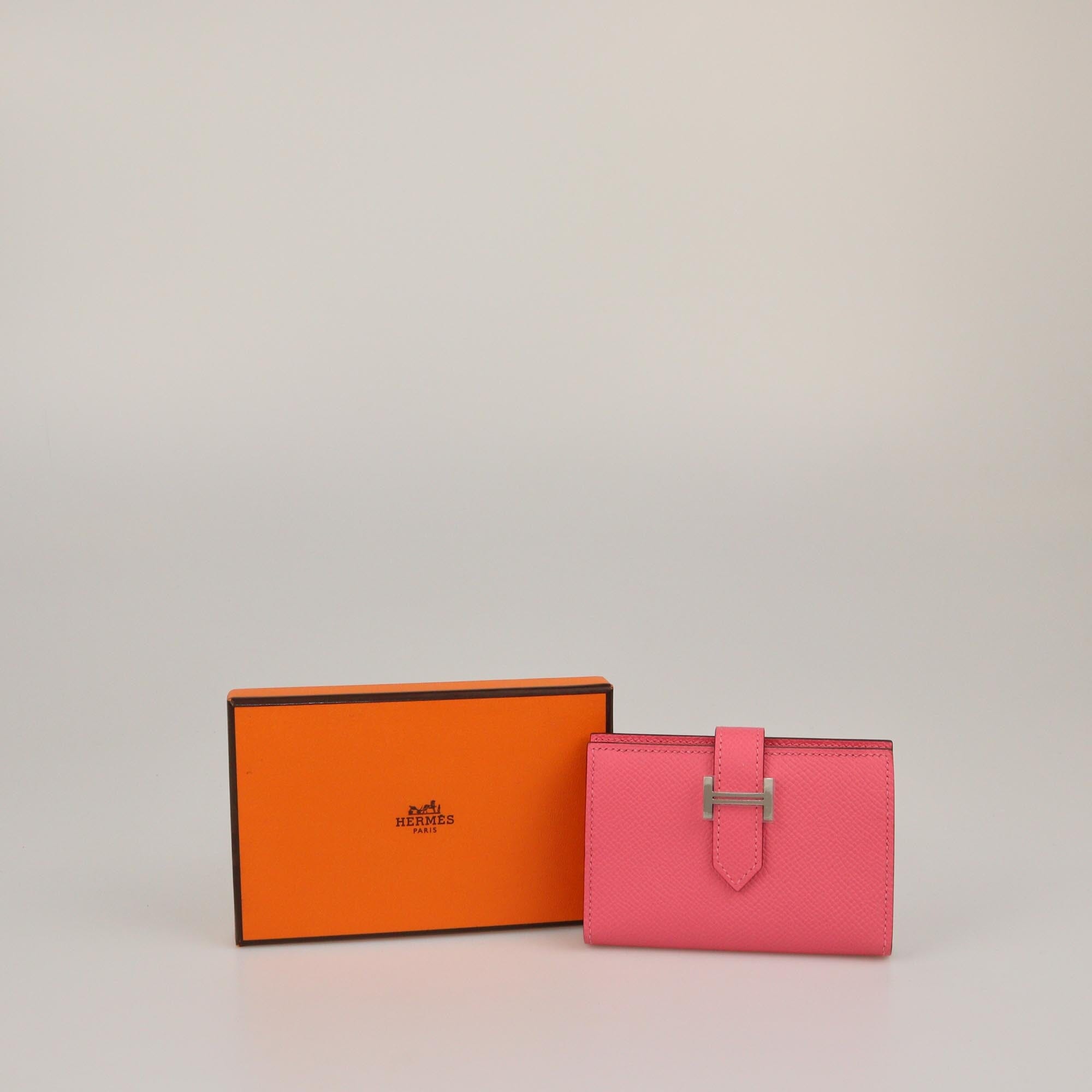 Hermes Rose Lipstick Epsom Bearn Card Holder Womens Hermes