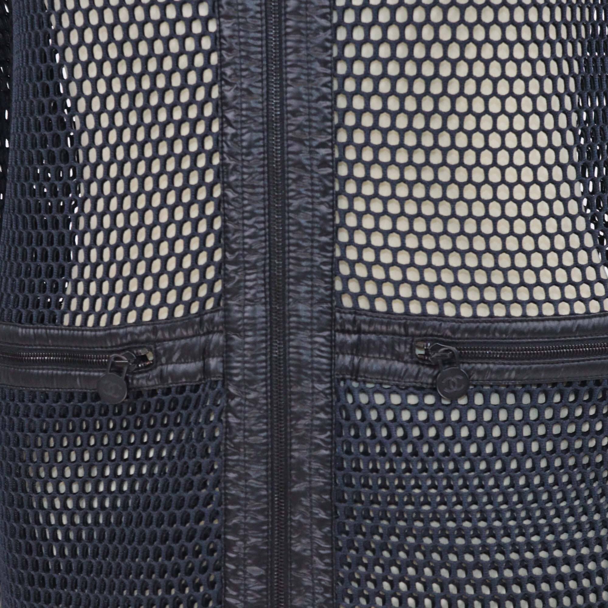 Chanel Navy Blue/Black Perforated Sheer Mesh Blazer Womens Chanel