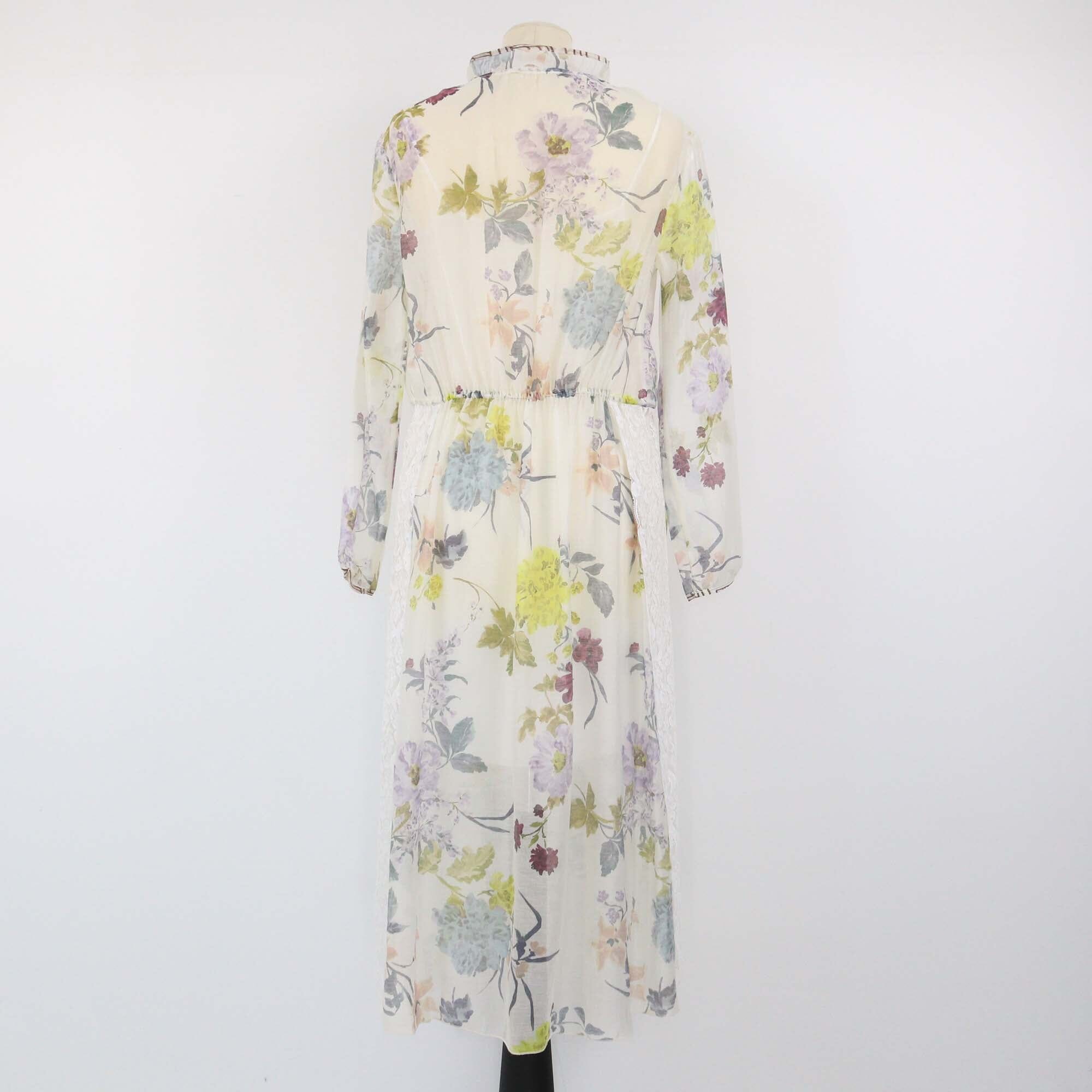 See By Chloe White/Multicolor Floral Printed Long Sleeve V Neck Midi Dress Womens See By Chloe