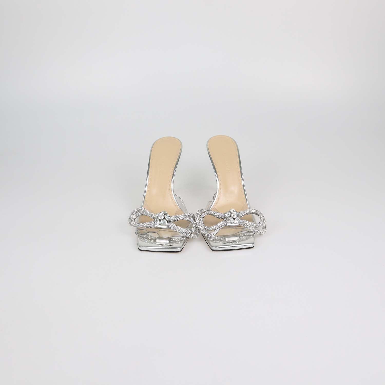 Mach & Mach Silver/Clear PVC Crystal Embellished Slide Sandals