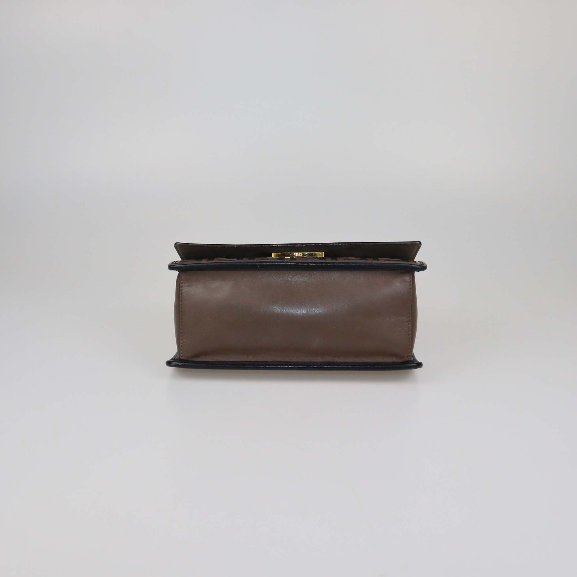 Fendi Beige/Black FF Leather Kan I F Logo Shoulder Bag