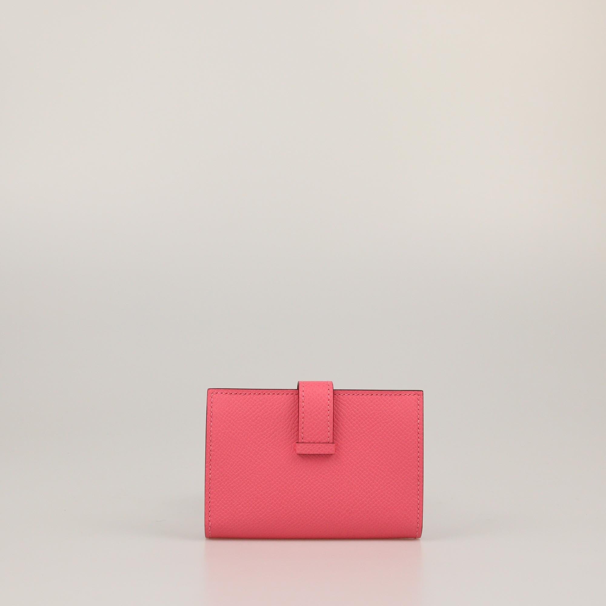 Hermes Rose Lipstick Epsom Bearn Card Holder Womens Hermes