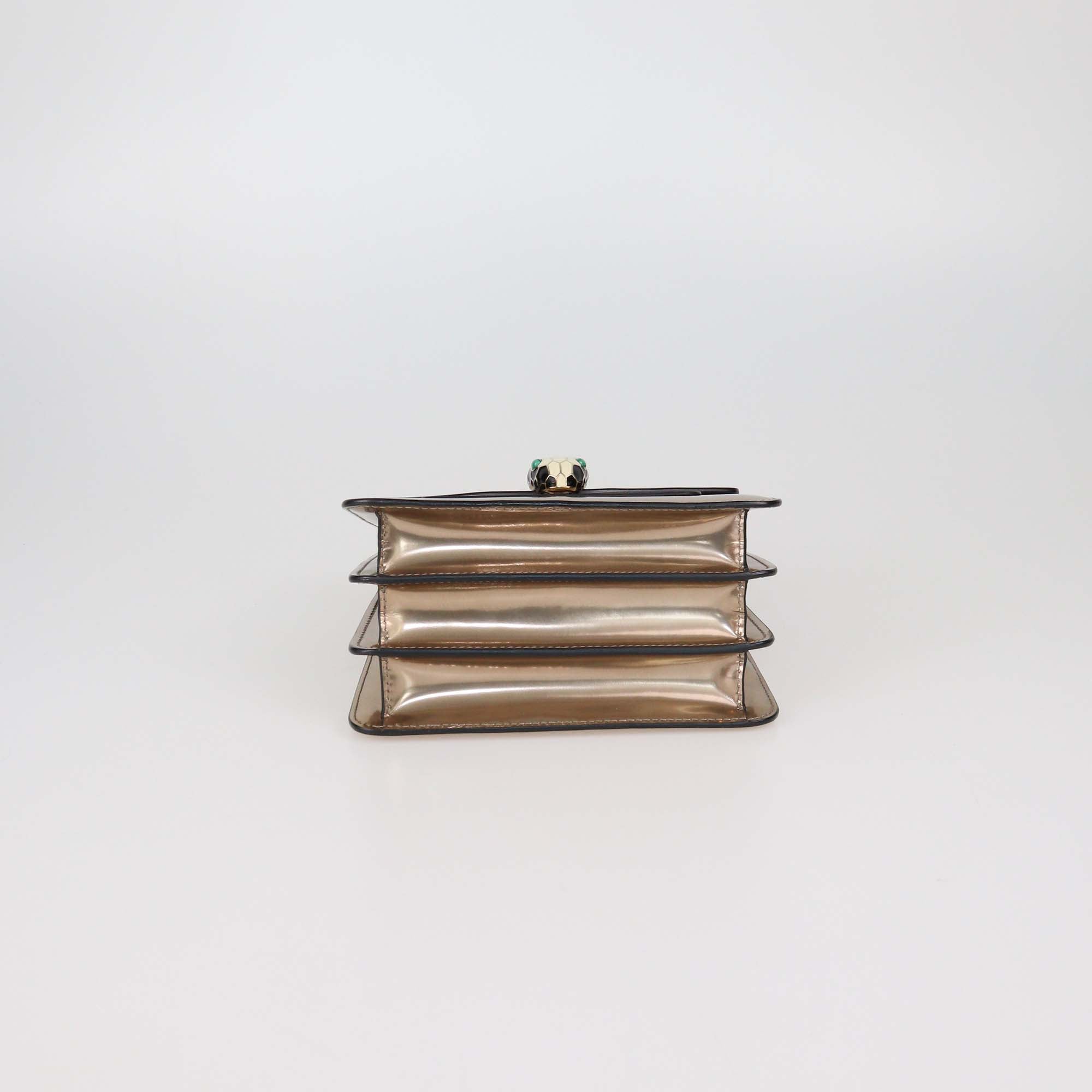 Bvlgari Bronze Patent Leather Small Serpenti Forever Top Handle Bag