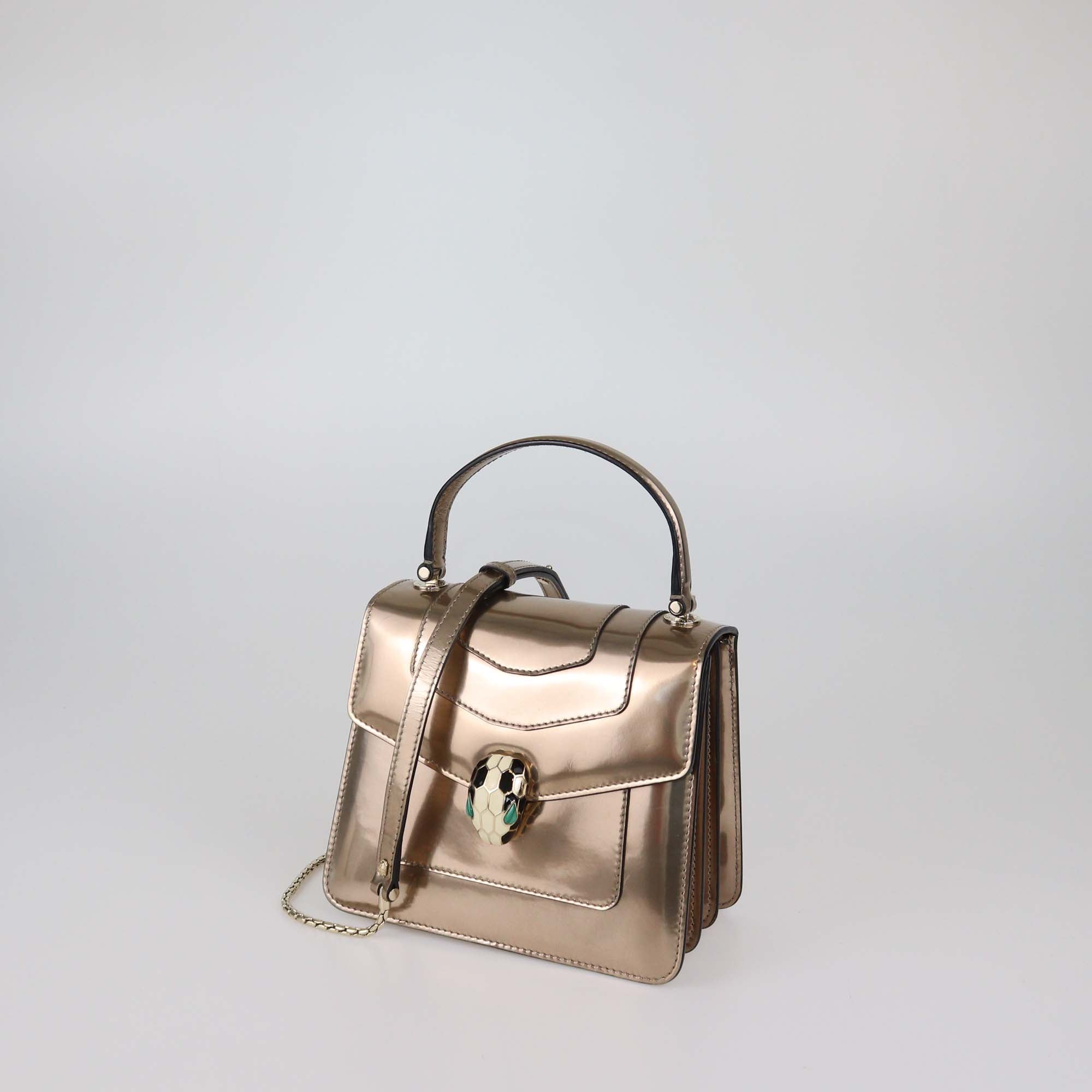 Bvlgari Bronze Patent Leather Small Serpenti Forever Top Handle Bag