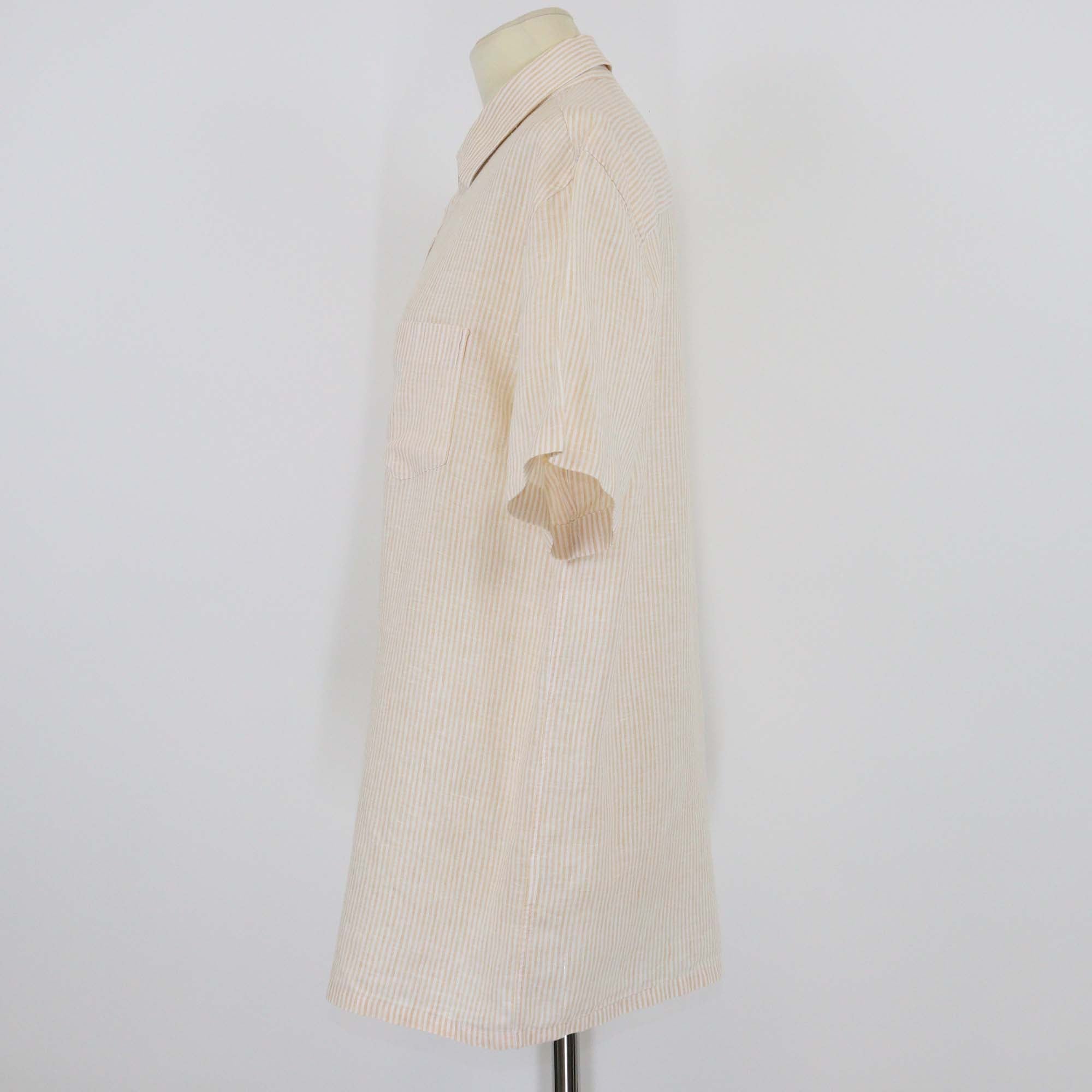 Loro Piana Coral Orange Stripe Linen Short Sleeve Shirt